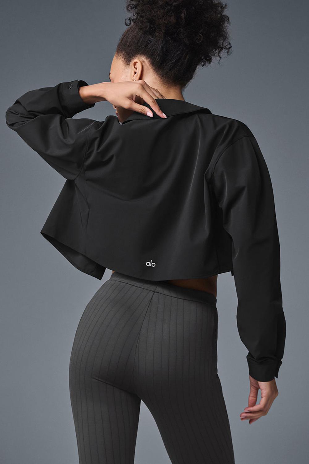 Cropped Tops γυναικεια Alo Yoga Take Me Out Button Up μαυρα | Greece  KHUXA-1984