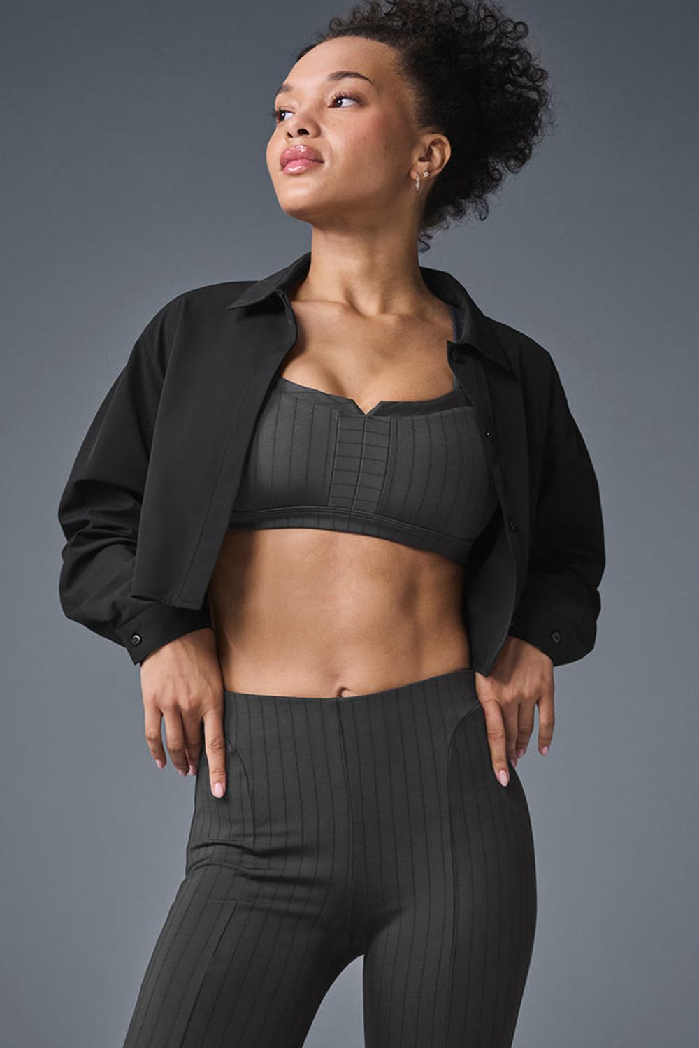 Cropped Tops γυναικεια Alo Yoga Take Me Out Button Up μαυρα | Greece  KHUXA-1984
