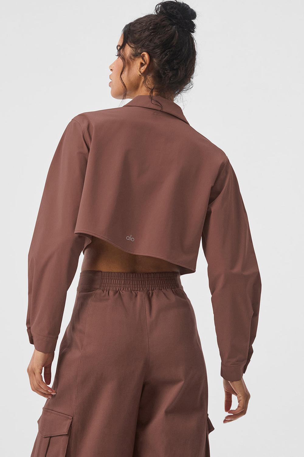 Cropped Tops γυναικεια Alo Yoga Take Me Out Button Up Chestnut | Greece  YTXKA-6012