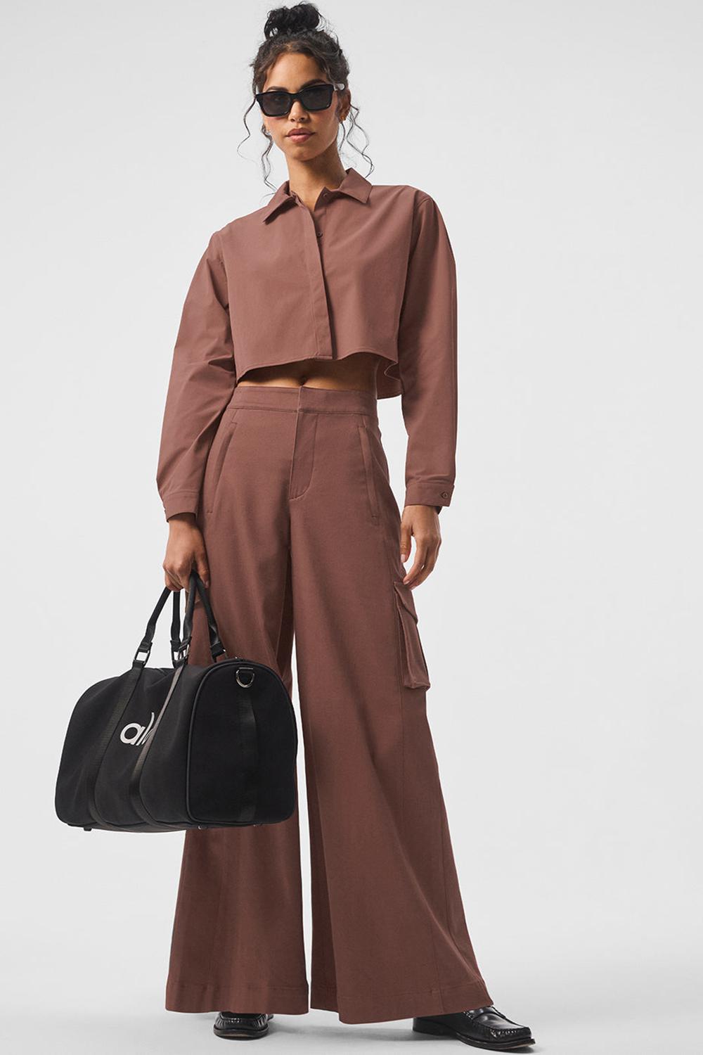 Cropped Tops γυναικεια Alo Yoga Take Me Out Button Up Chestnut | Greece  YTXKA-6012