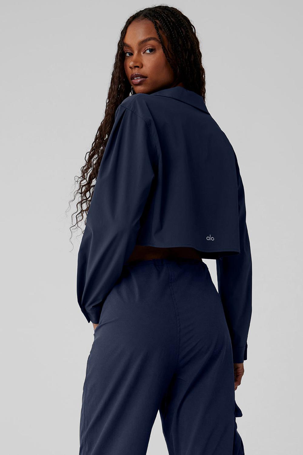 Cropped Tops γυναικεια Alo Yoga Take Me Out Button Up σκουρο μπλε | Greece  LFQSN-2893