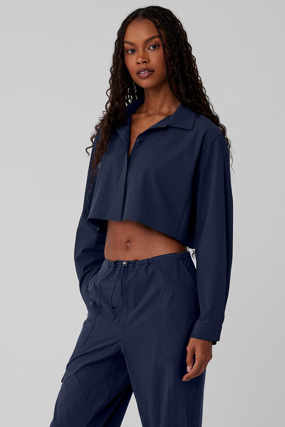 Cropped Tops γυναικεια Alo Yoga Take Me Out Button Up σκουρο μπλε | Greece  LFQSN-2893