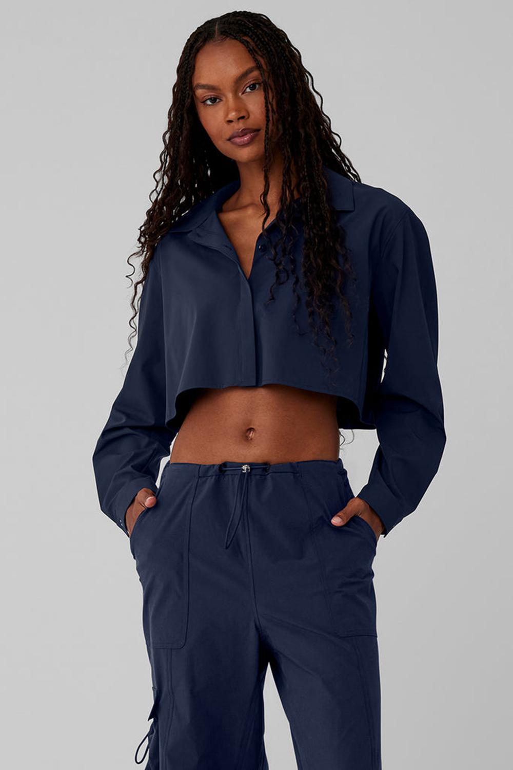 Cropped Tops γυναικεια Alo Yoga Take Me Out Button Up σκουρο μπλε | Greece  LFQSN-2893