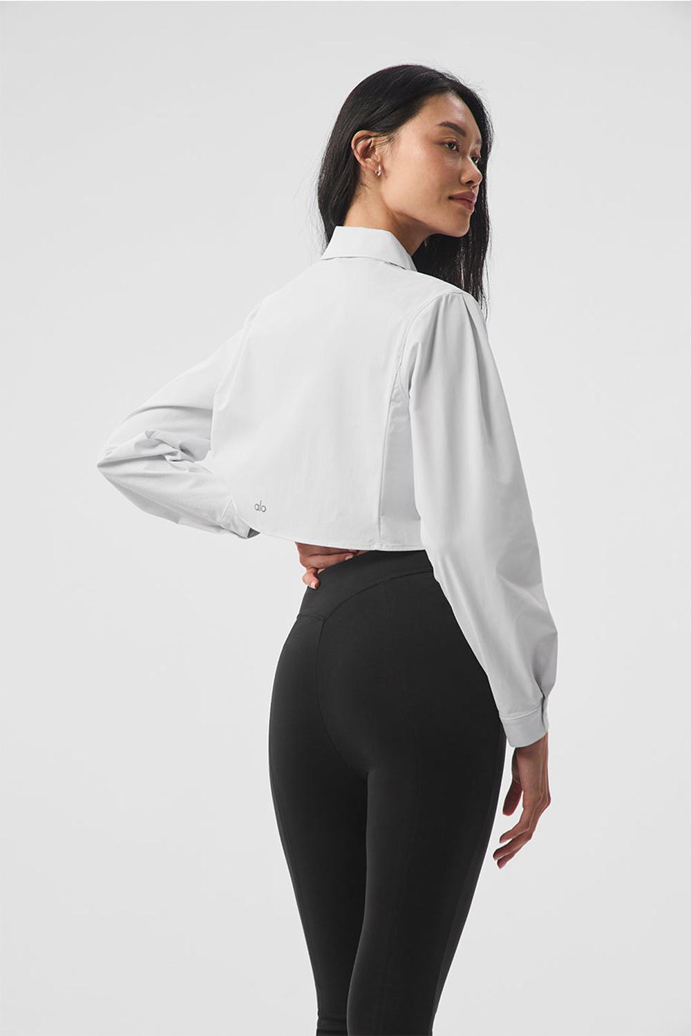 Cropped Tops γυναικεια Alo Yoga Take Me Out Button Up ασπρα | Greece  PEVTL-7390