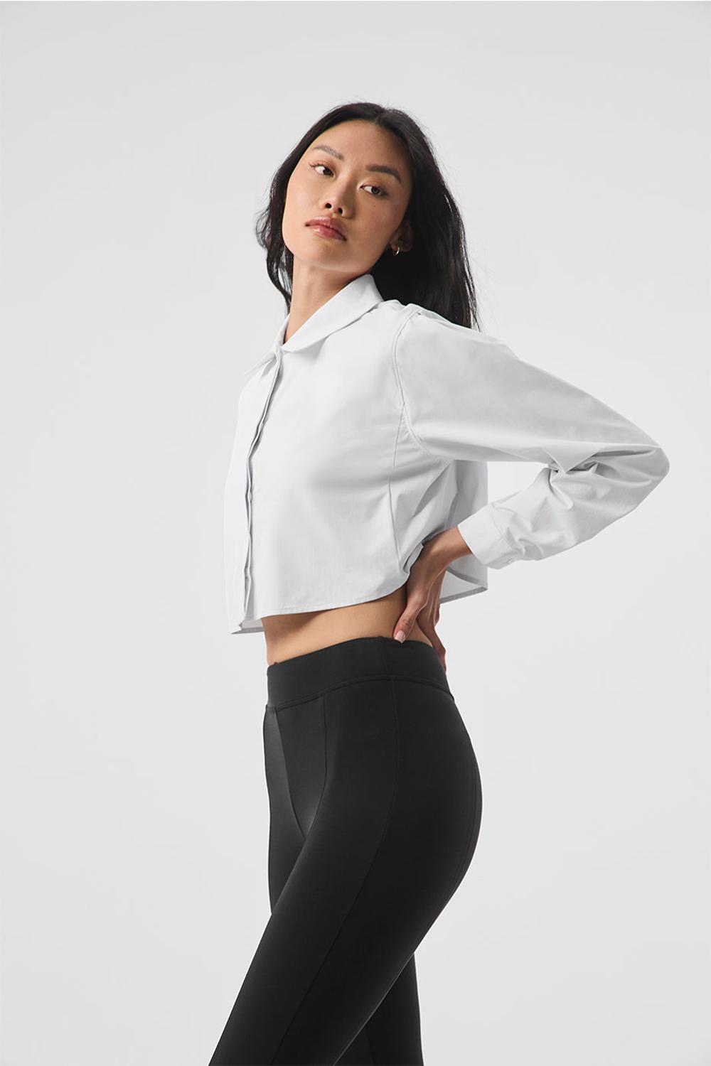 Cropped Tops γυναικεια Alo Yoga Take Me Out Button Up ασπρα | Greece  PEVTL-7390