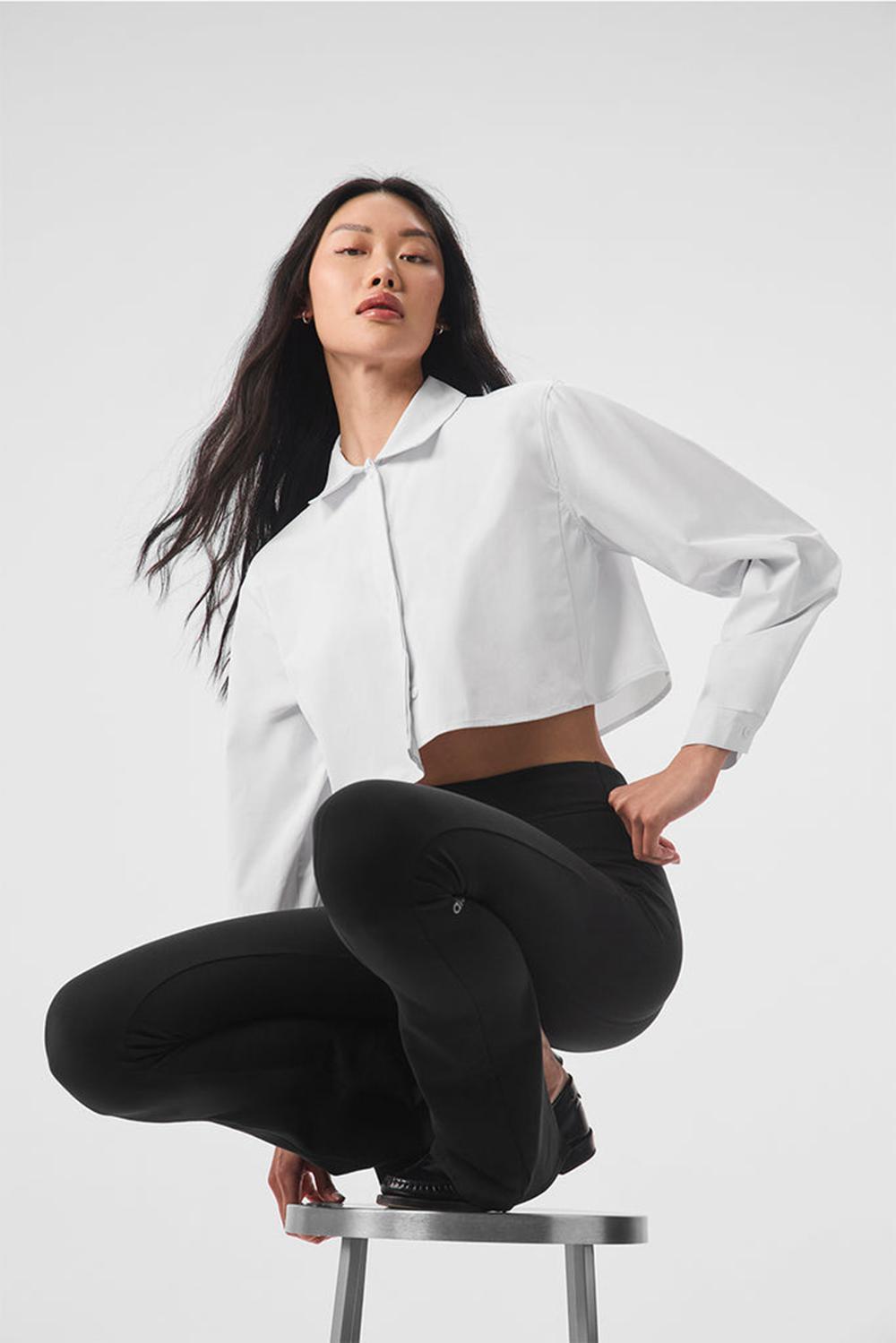 Cropped Tops γυναικεια Alo Yoga Take Me Out Button Up ασπρα | Greece  PEVTL-7390