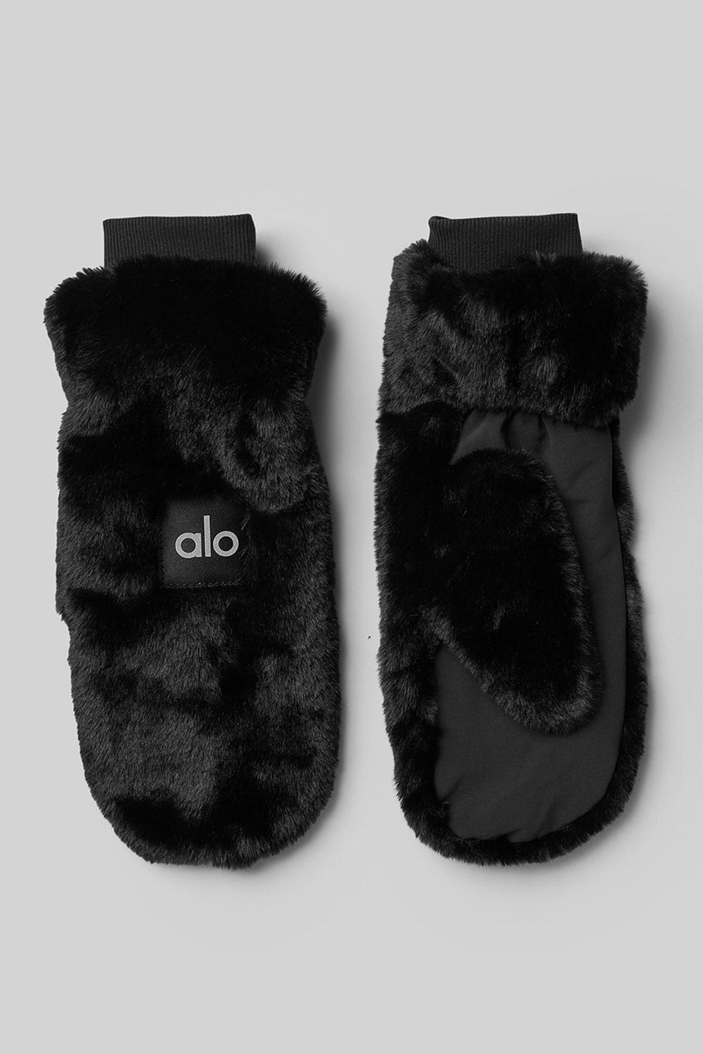 Mittens γυναικεια Alo Yoga Faux Fur μαυρα | Greece  DHMAU-4812