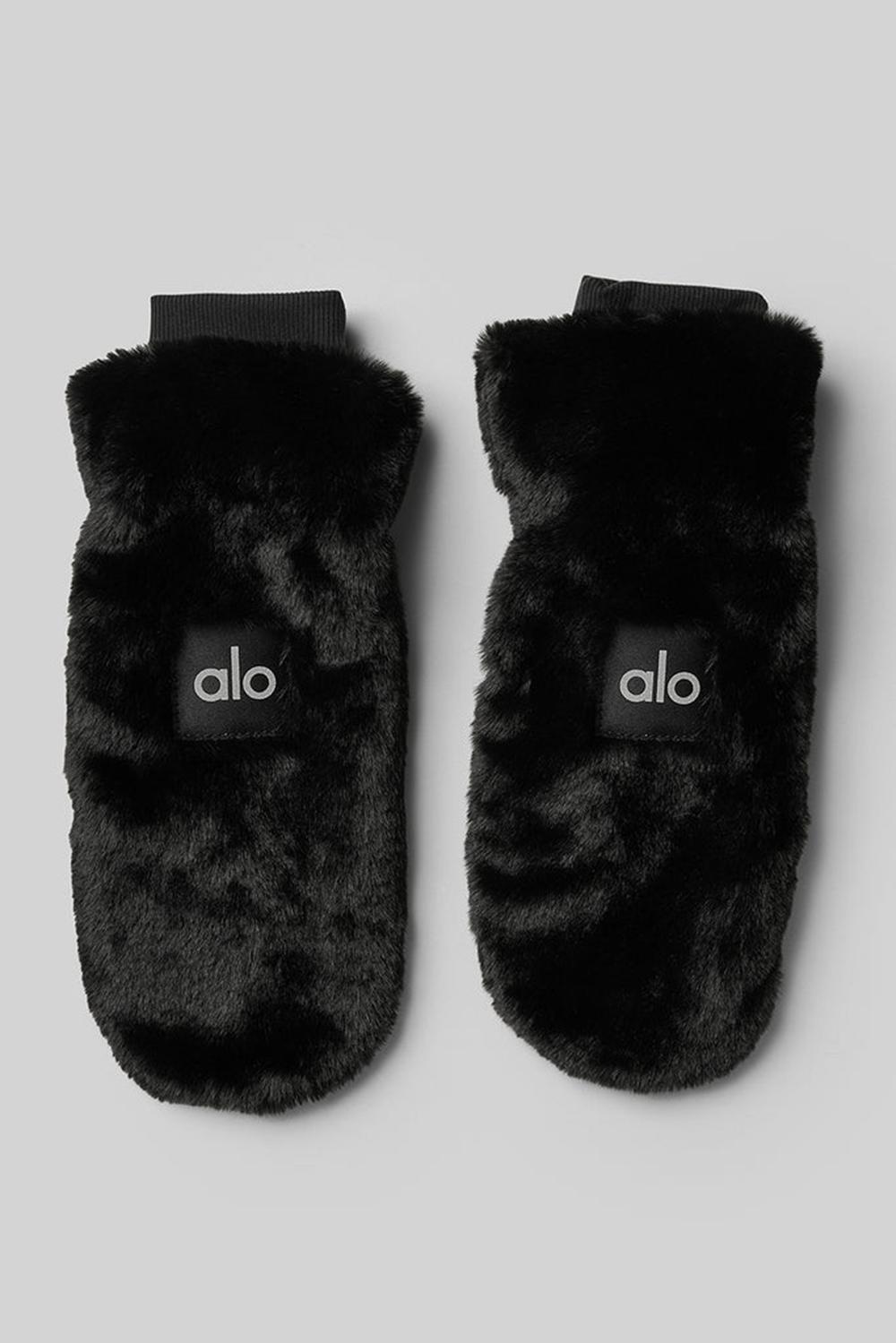 Mittens γυναικεια Alo Yoga Faux Fur μαυρα | Greece  DHMAU-4812