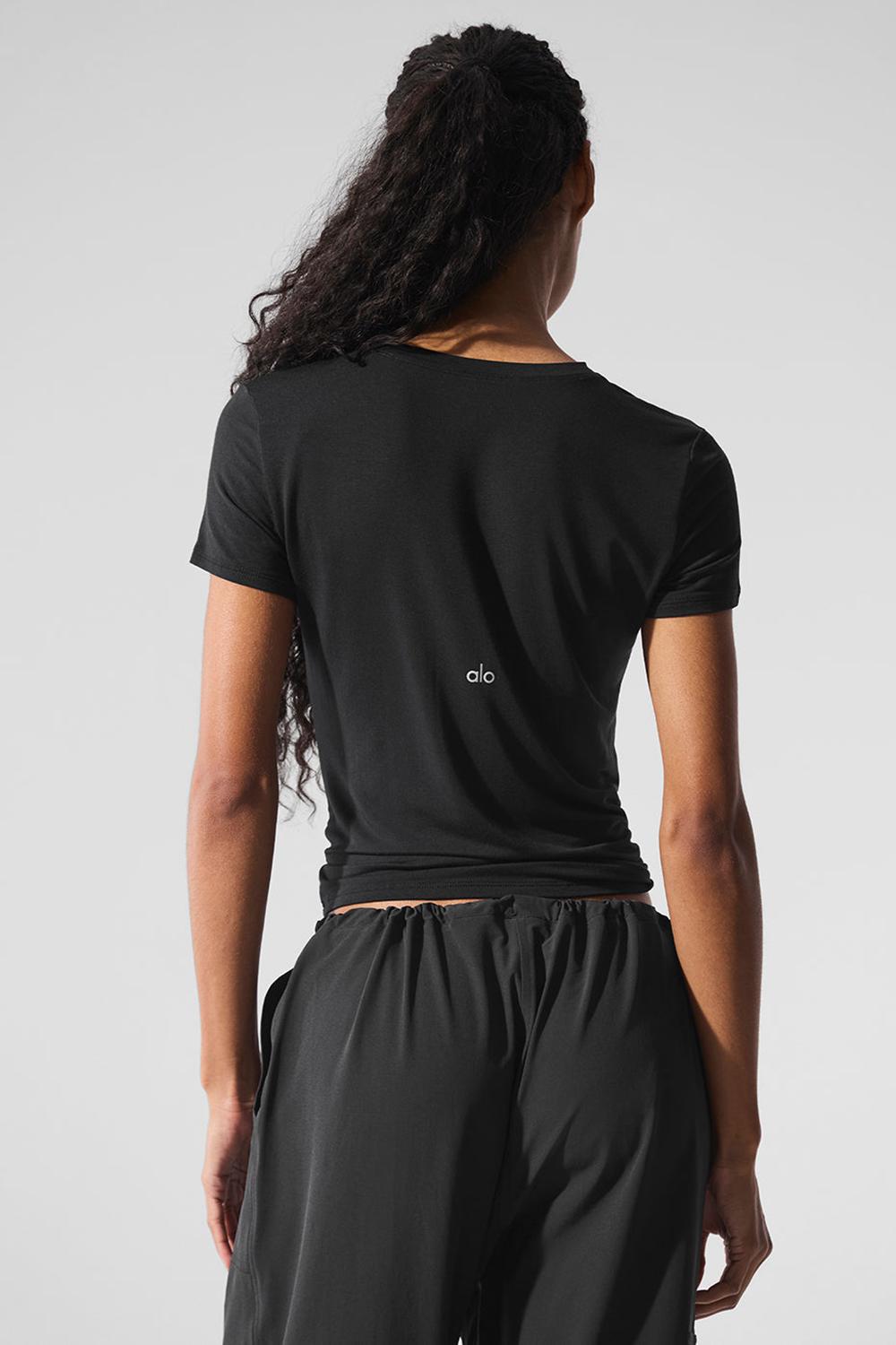 Short Sleeve γυναικεια Alo Yoga All Day μαυρα | Greece  UKERG-1728