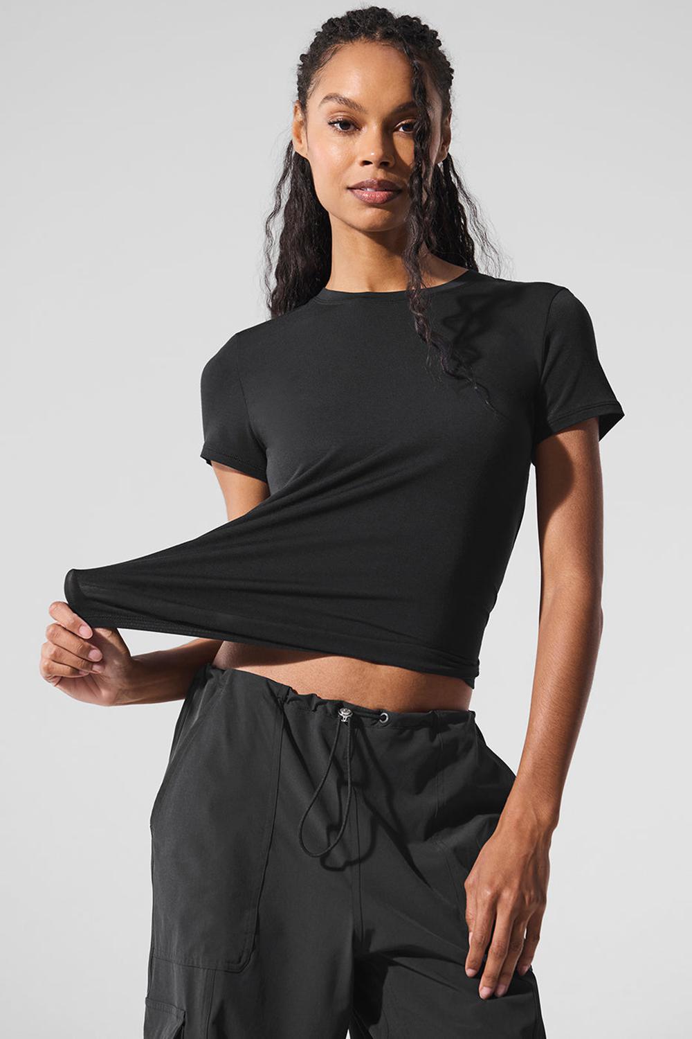 Short Sleeve γυναικεια Alo Yoga All Day μαυρα | Greece  UKERG-1728