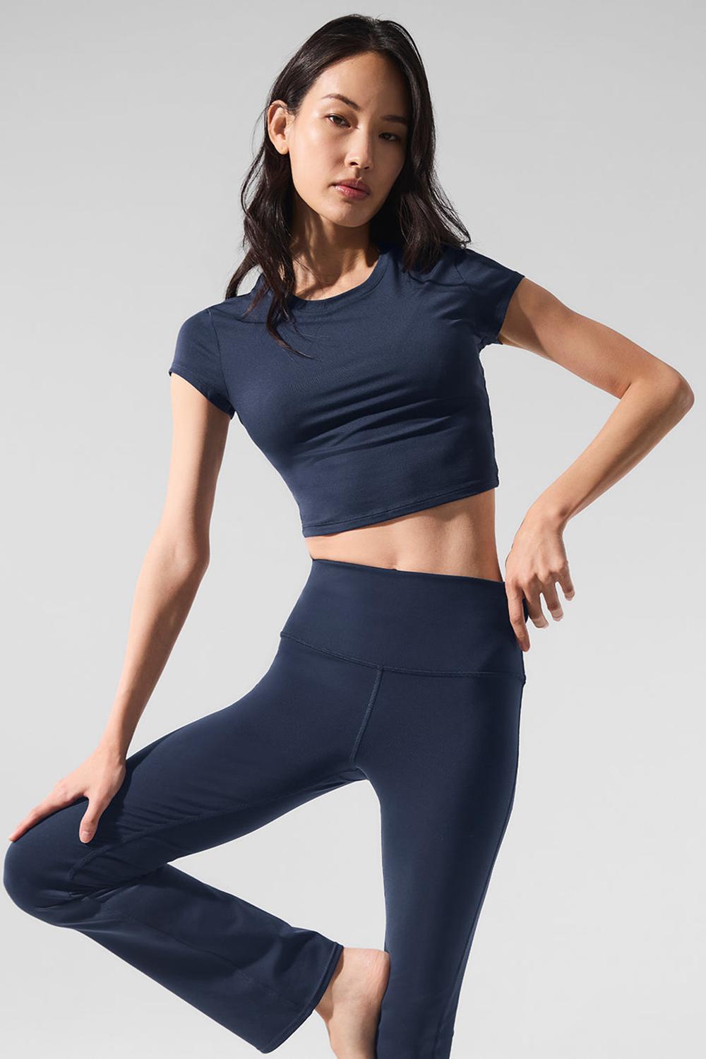 Short Sleeve γυναικεια Alo Yoga Alosoft Crop Finesse σκουρο μπλε | Greece  JDFUG-9087