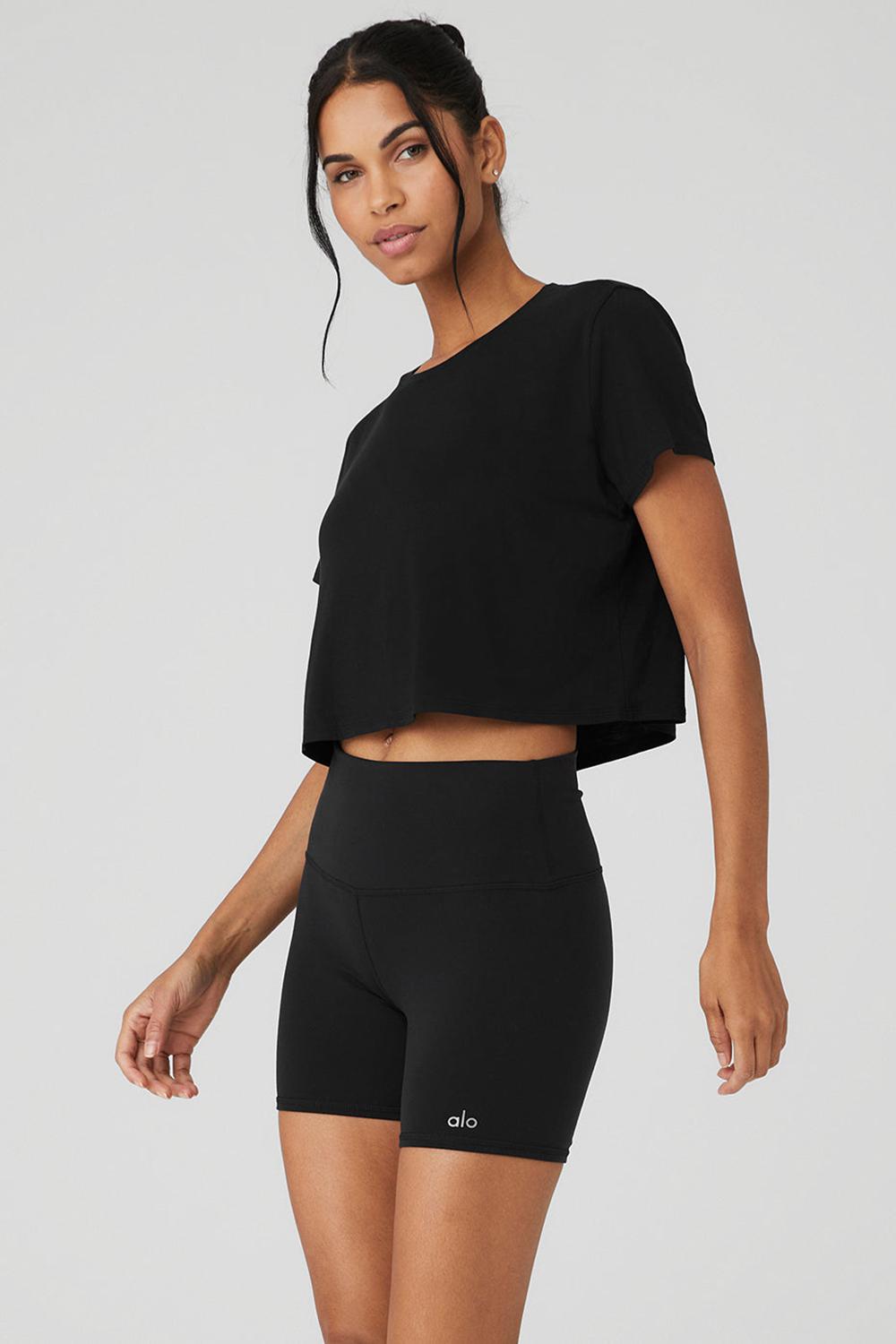 Short Sleeve γυναικεια Alo Yoga Cropped All Day μαυρα | Greece  OBKWH-0275