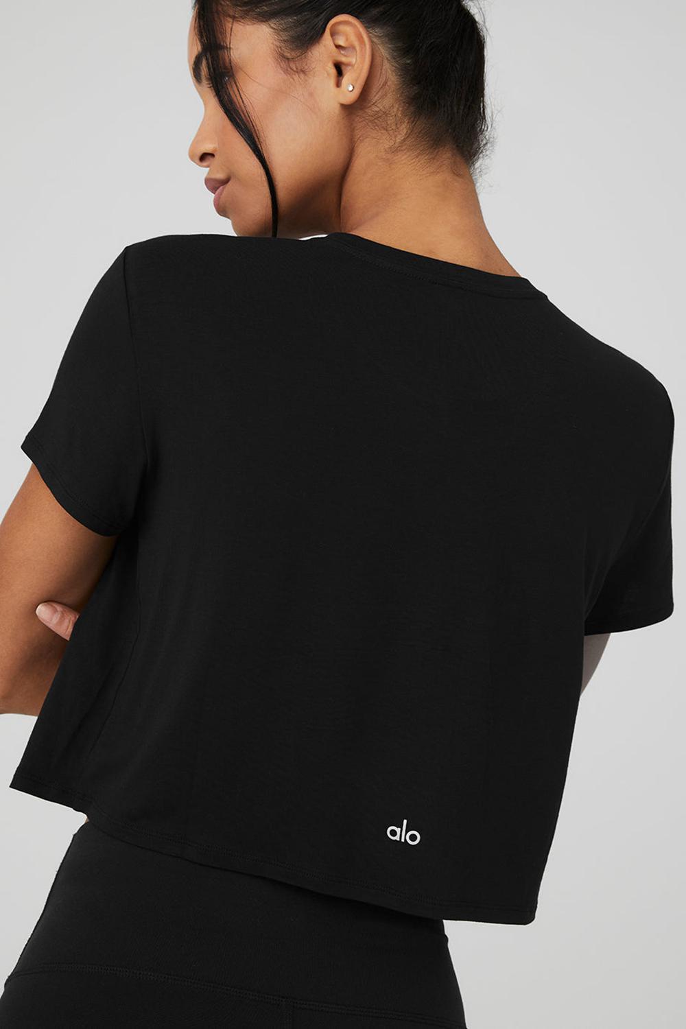Short Sleeve γυναικεια Alo Yoga Cropped All Day μαυρα | Greece  OBKWH-0275