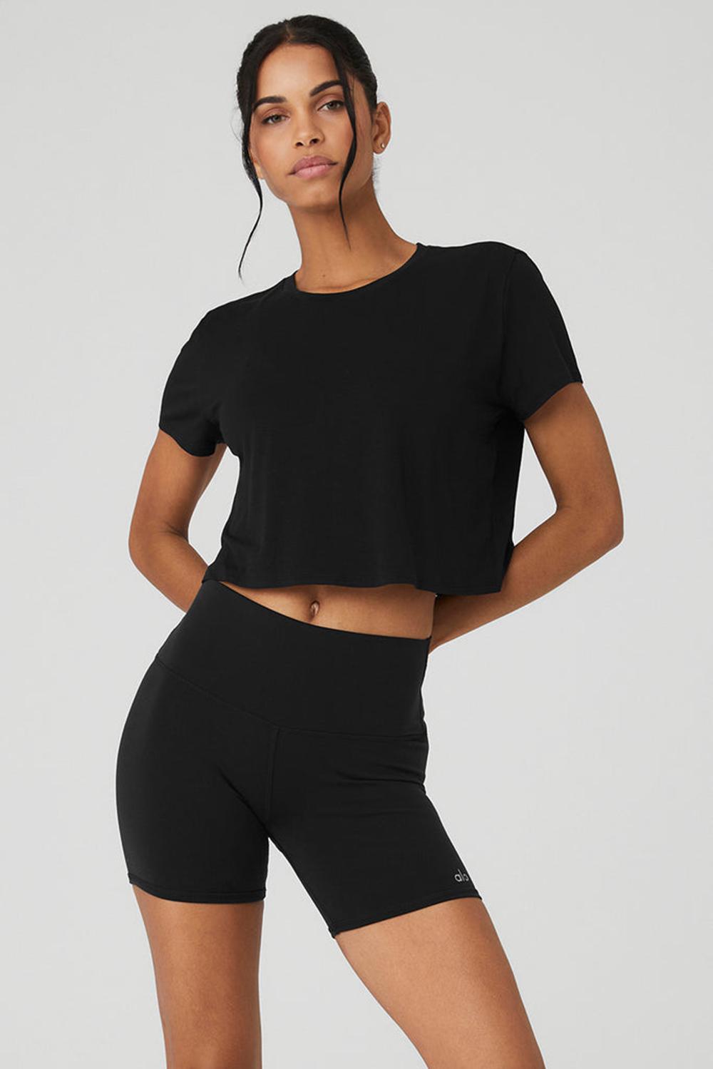 Short Sleeve γυναικεια Alo Yoga Cropped All Day μαυρα | Greece  OBKWH-0275
