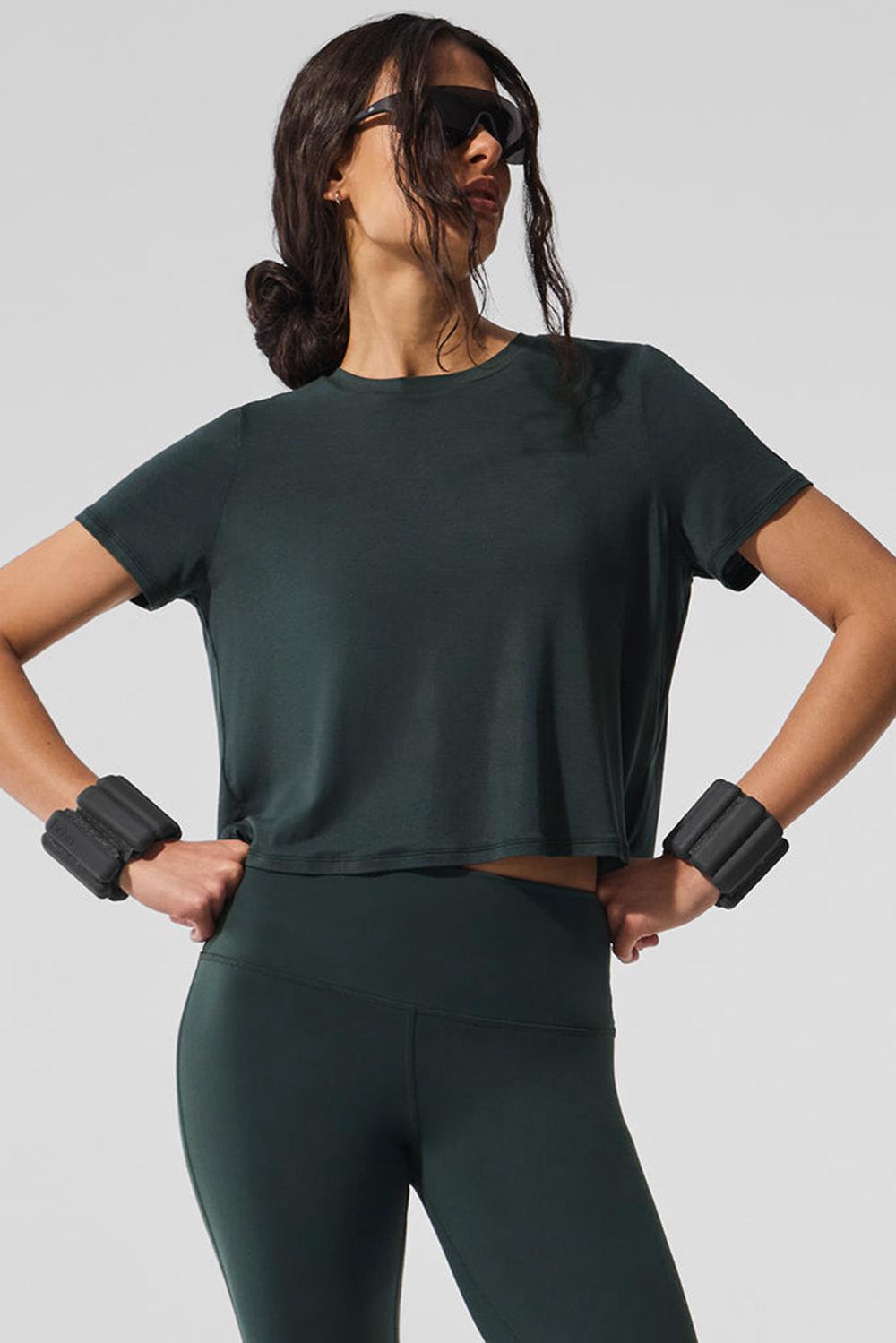 Short Sleeve γυναικεια Alo Yoga Cropped All Day πρασινο | Greece  DFHCZ-4178
