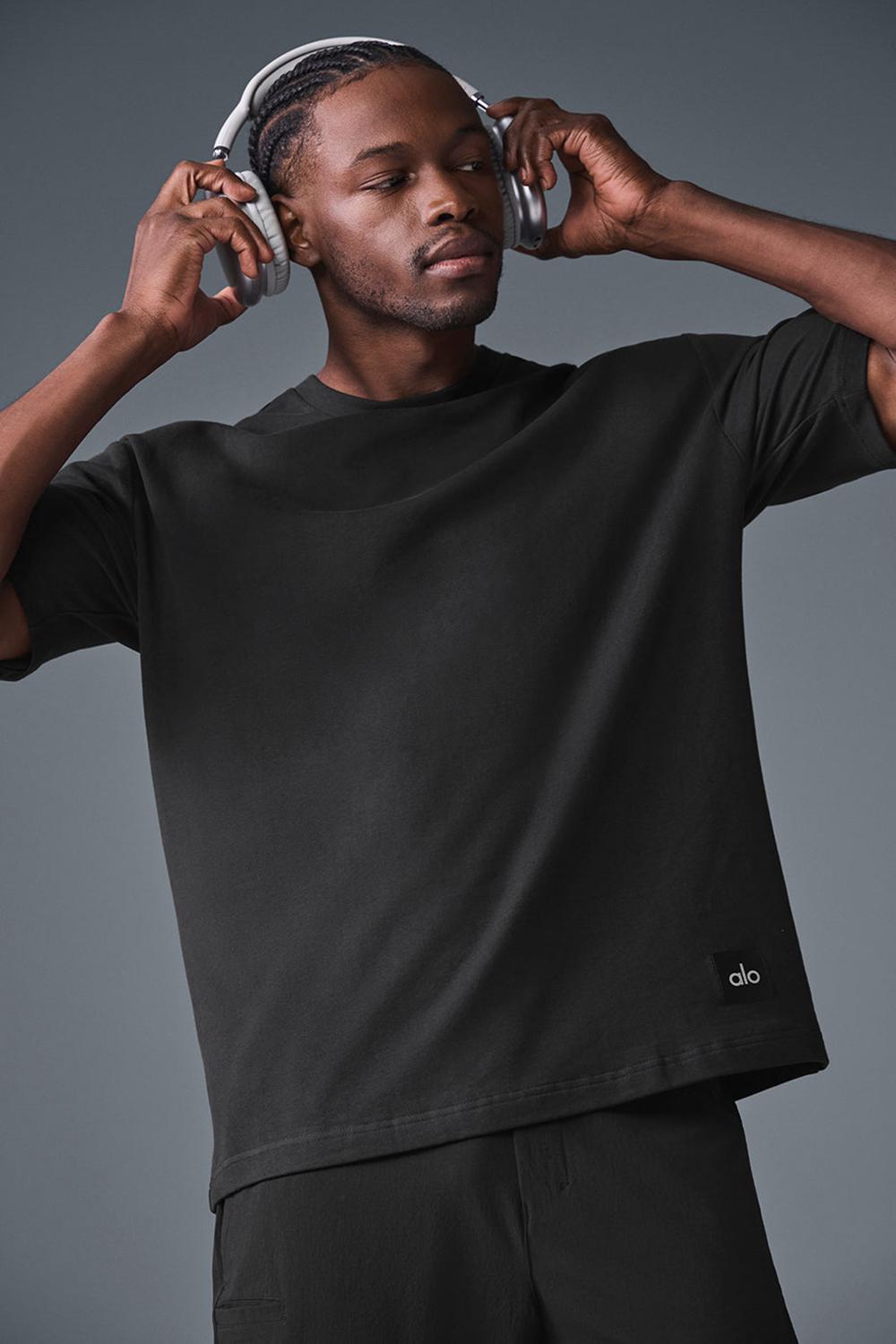 Short Sleeve ανδρικα Alo Yoga Double Take μαυρα | Greece  HNUGD-7234