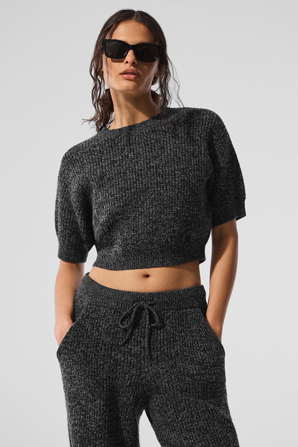 Short Sleeve γυναικεια Alo Yoga Marl μαυρα | Greece  EILUY-1528