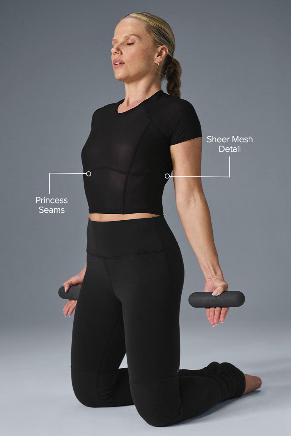 Short Sleeve γυναικεια Alo Yoga Mesh Cropped Tempo μαυρα | Greece  KJDZS-1439