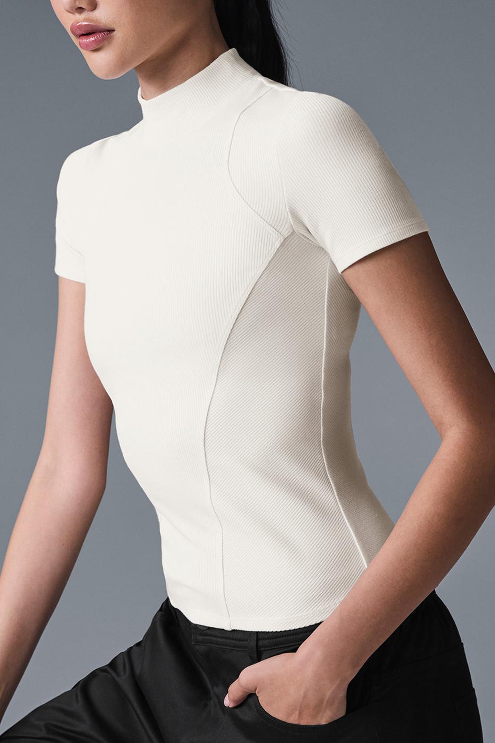 Short Sleeve γυναικεια Alo Yoga Ribbed Mesmerize Ivory | Greece  XAGWQ-8736