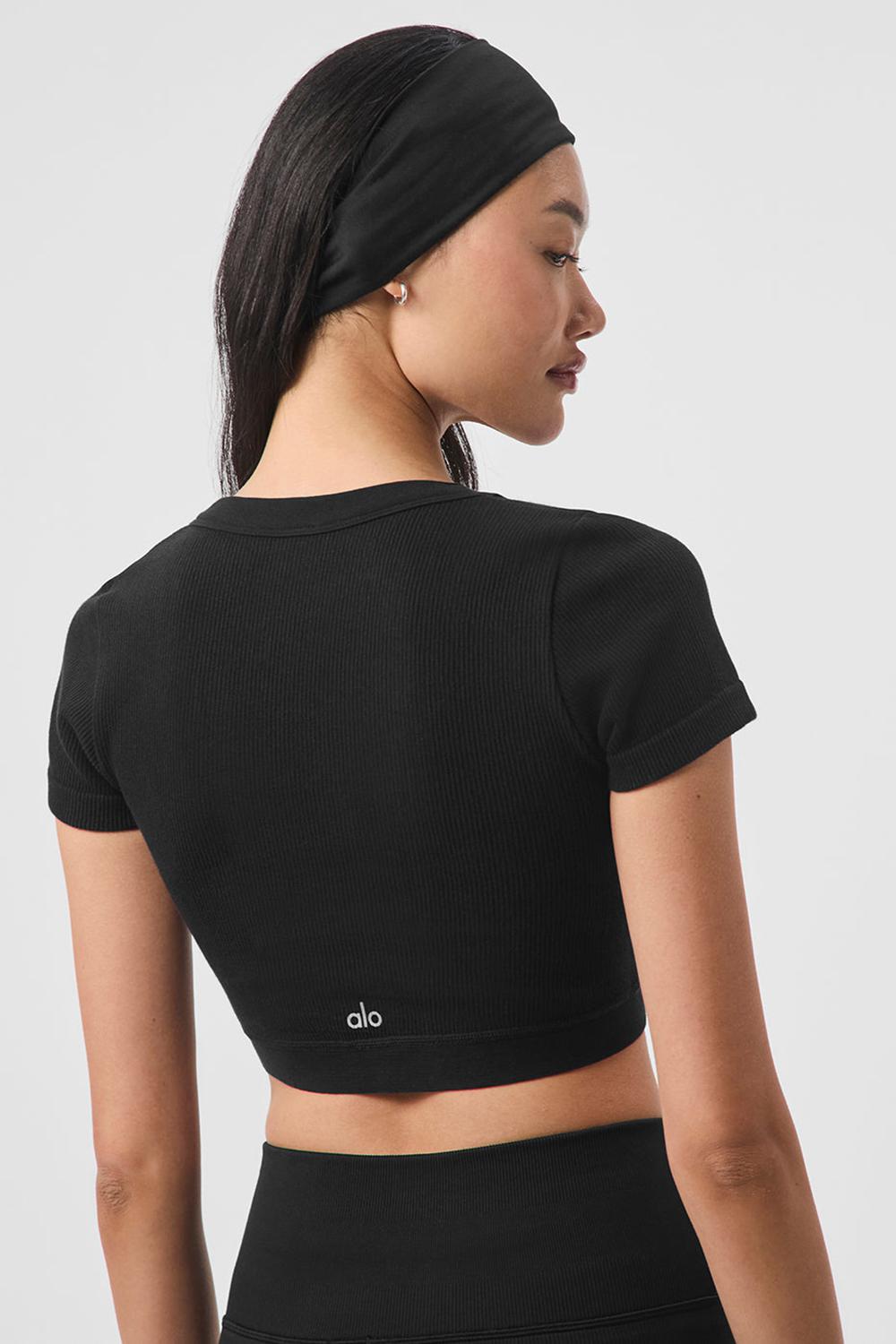 Short Sleeve γυναικεια Alo Yoga Seamless Ribbed Cropped Serene μαυρα | Greece  ZHXYV-8527