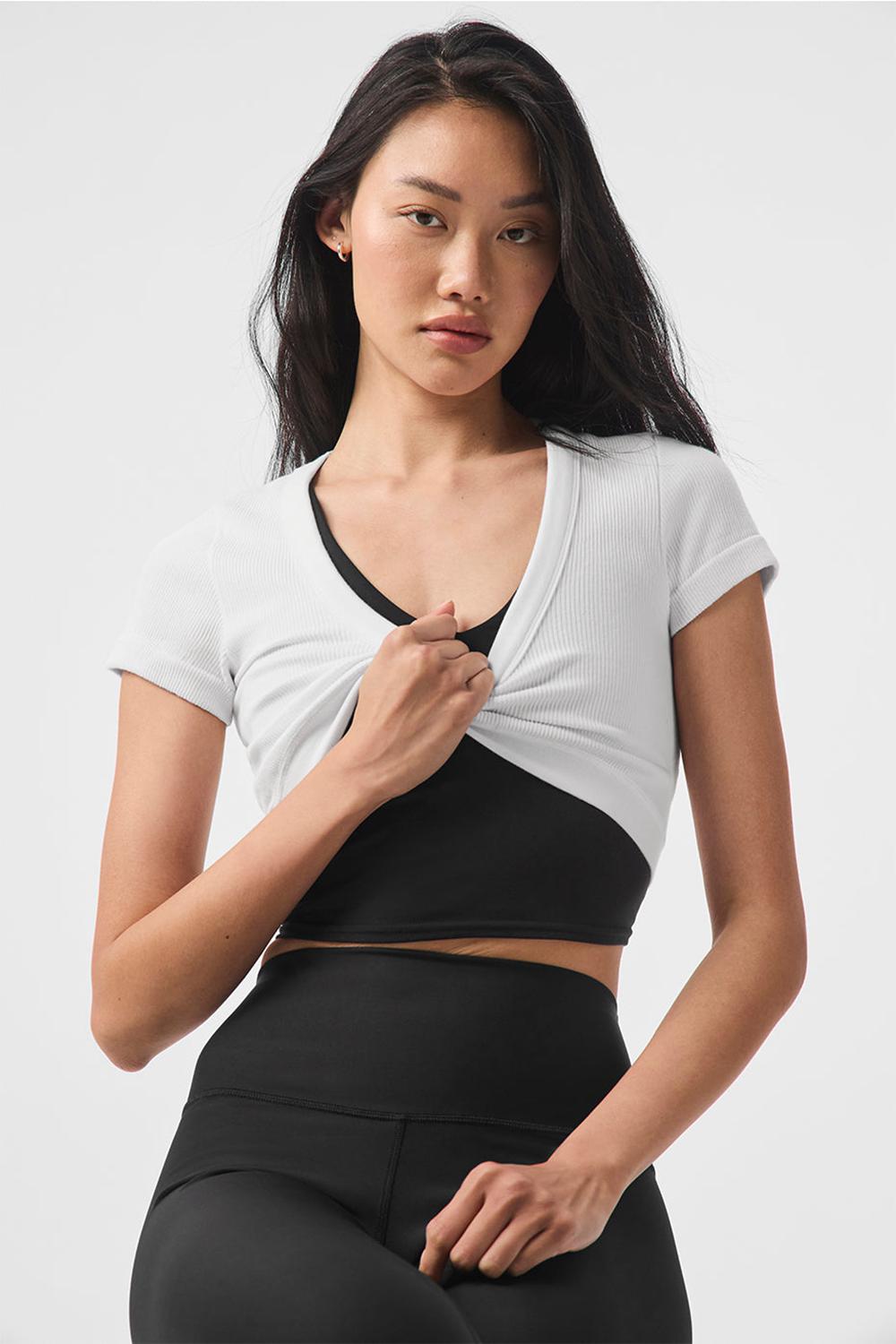 Short Sleeve γυναικεια Alo Yoga Seamless Ribbed Cropped Serene ασπρα | Greece  XJTUO-0956