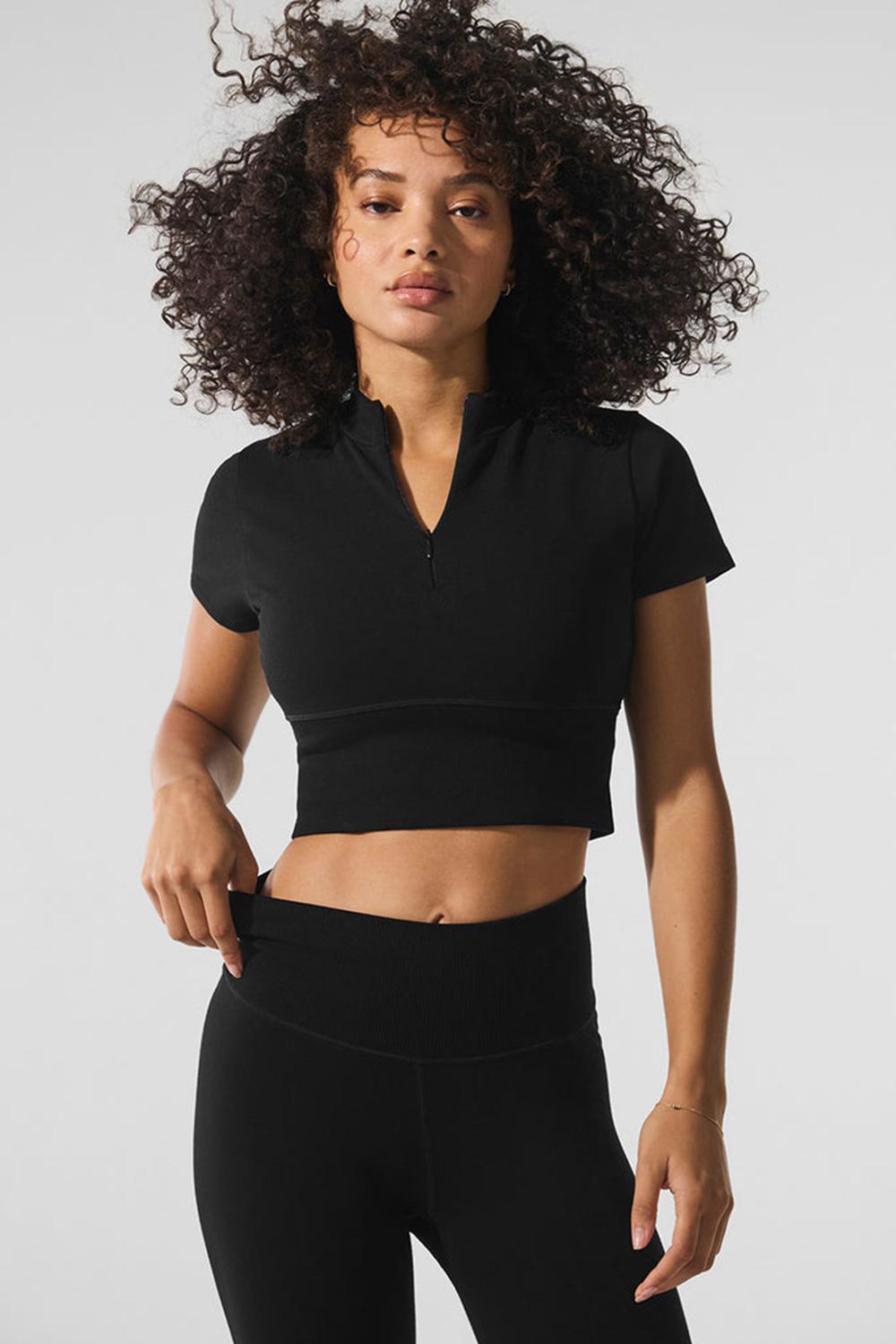 Short Sleeve γυναικεια Alo Yoga Seamless Winter Warm Plush Cropped μαυρα | Greece  YNWAP-6312