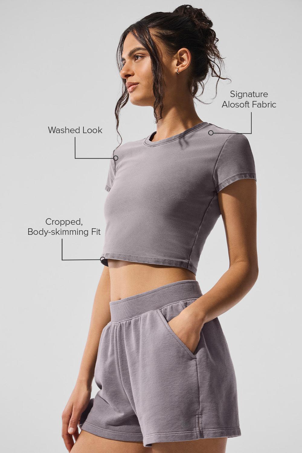 Short Sleeve γυναικεια Alo Yoga Washed Alosoft Crop Finesse γκρι ανοιχτο μπλε | Greece  GKVDN-3951