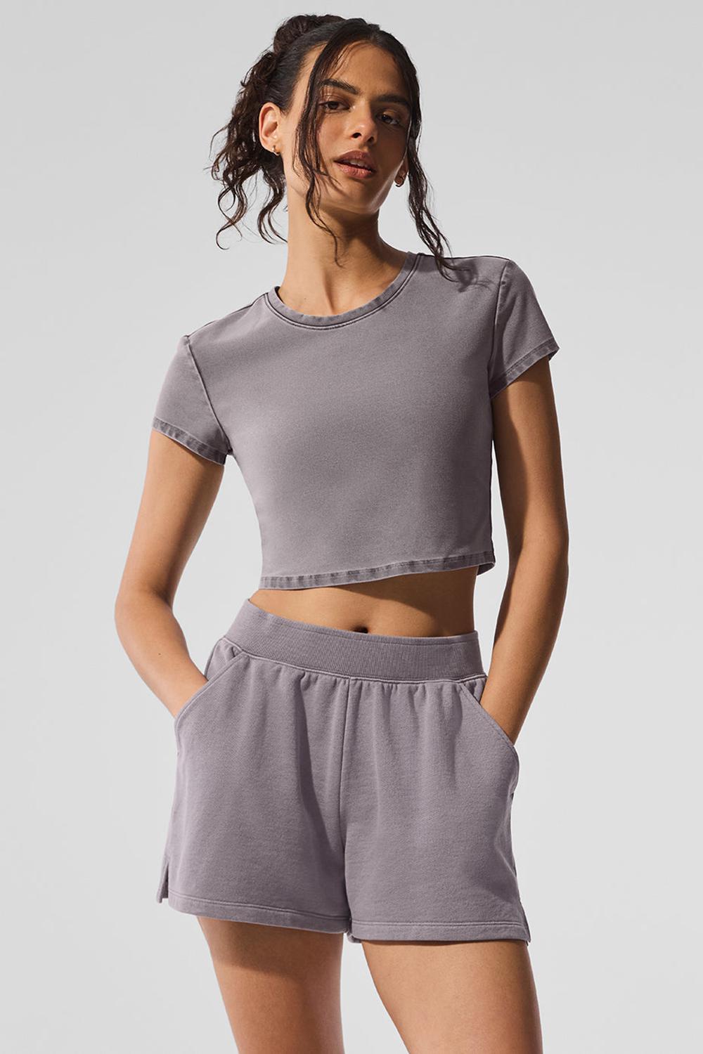 Short Sleeve γυναικεια Alo Yoga Washed Alosoft Crop Finesse γκρι ανοιχτο μπλε | Greece  GKVDN-3951