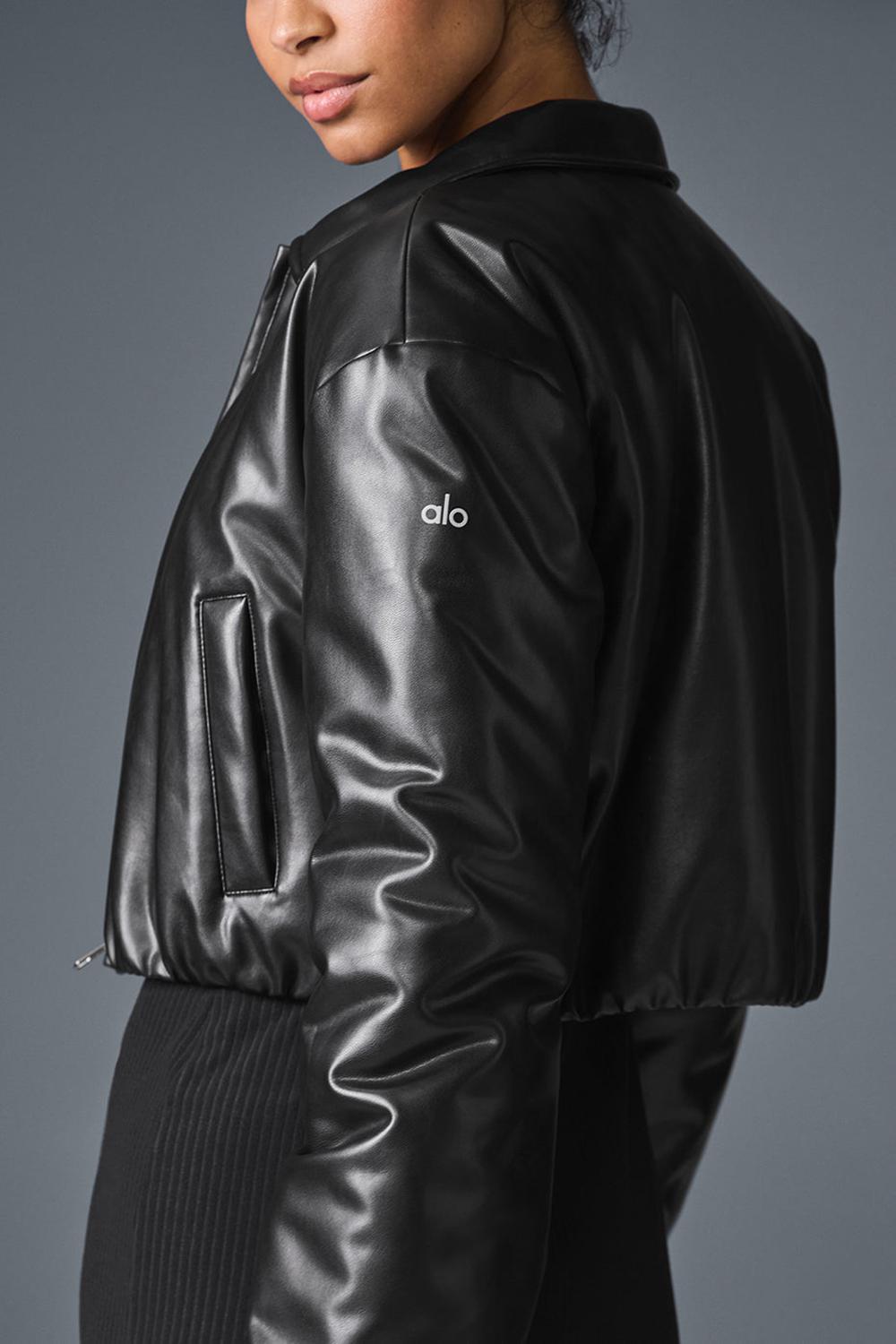 Μπουφαν Bomber γυναικεια Alo Yoga Faux Leather Cropped Premier μαυρα | Greece  DFGVL-2850