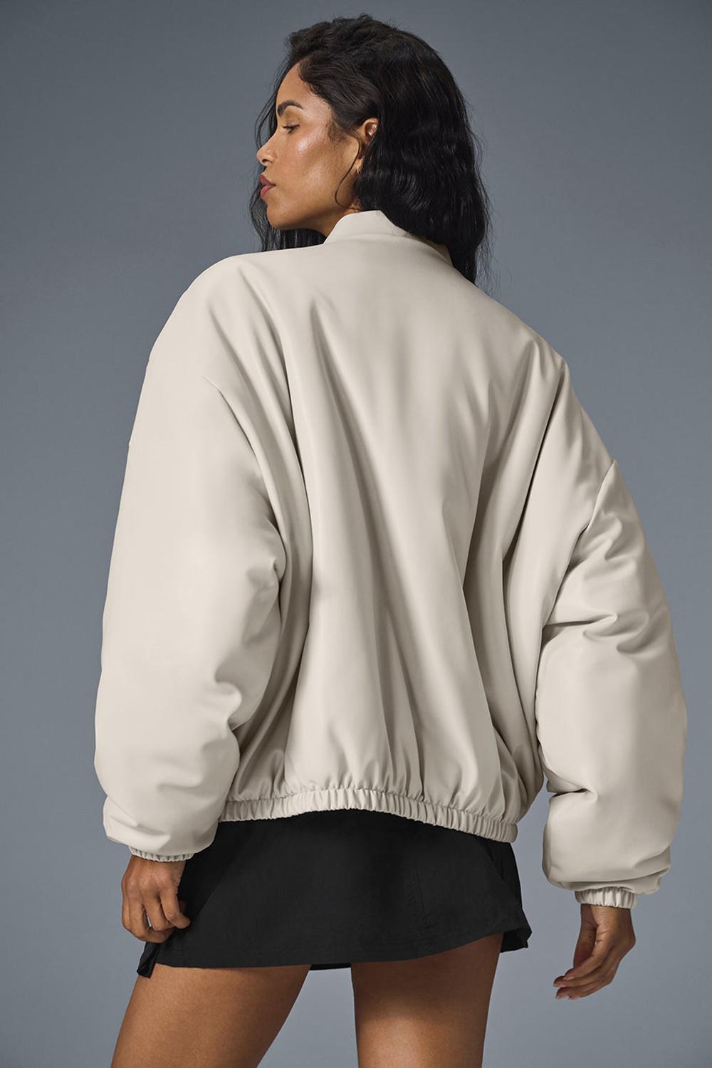 Μπουφαν Bomber γυναικεια Alo Yoga Faux Leather Premier Bone | Greece  NLFTC-2697