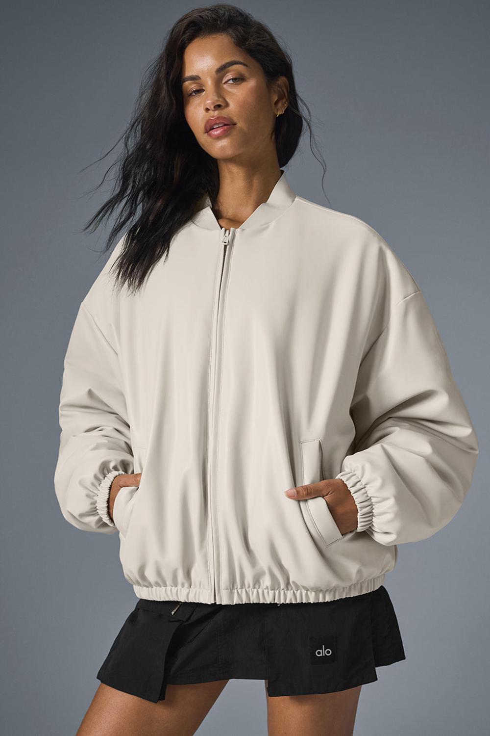 Μπουφαν Bomber γυναικεια Alo Yoga Faux Leather Premier Bone | Greece  NLFTC-2697