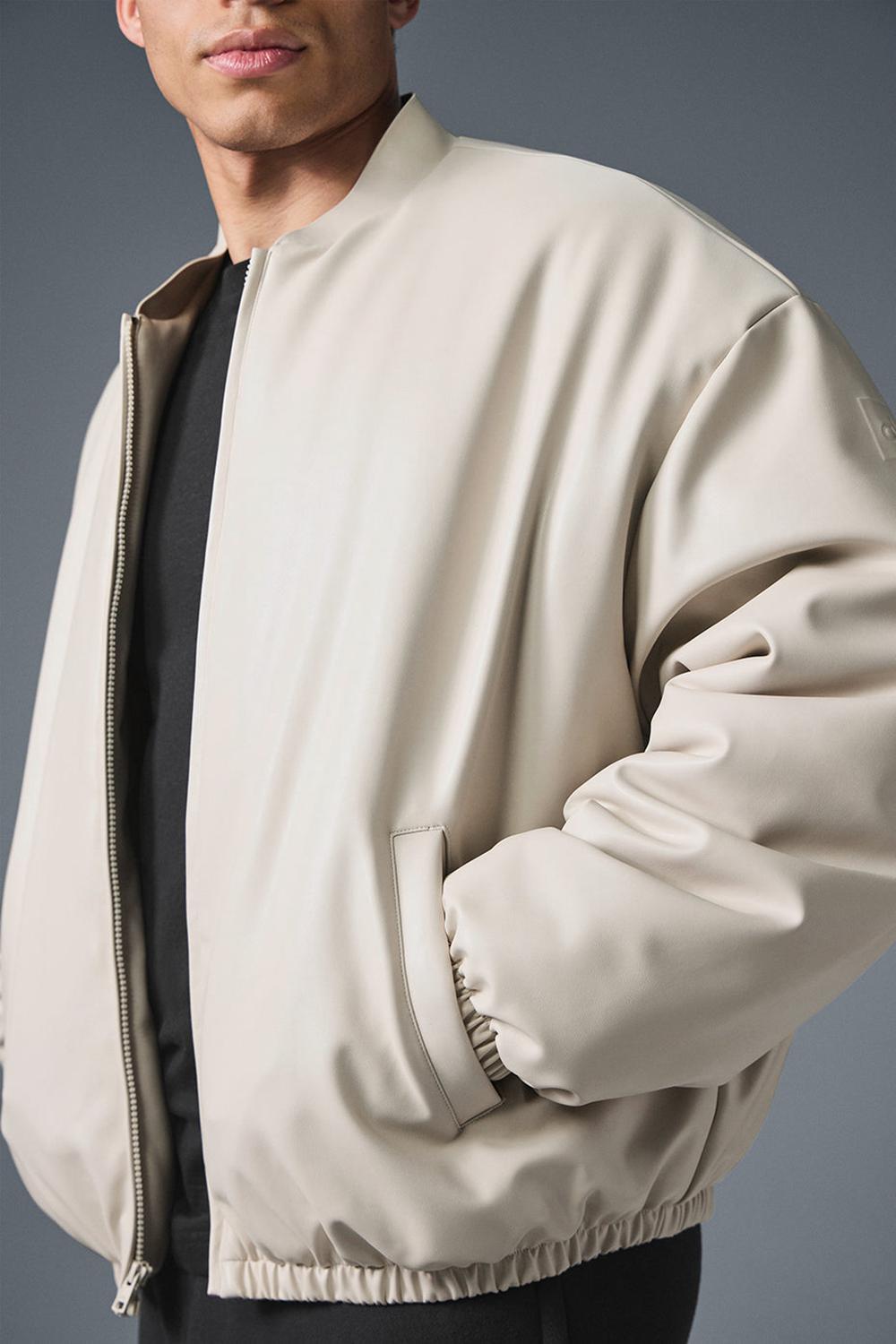 Μπουφαν Bomber ανδρικα Alo Yoga Faux Leather Premier Bone | Greece  RTZXB-2378