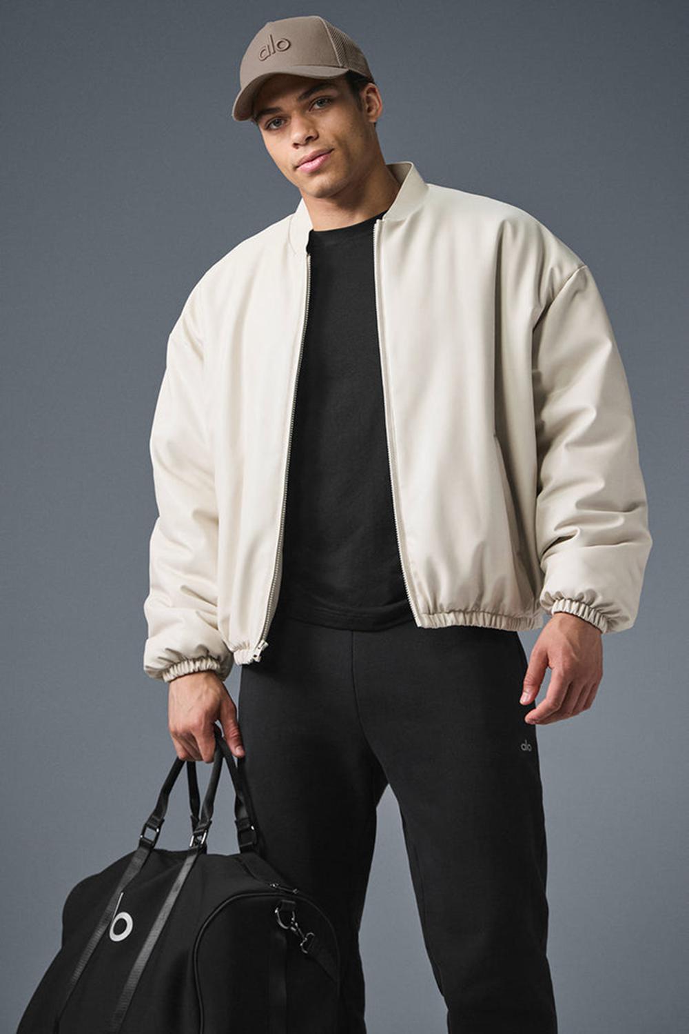 Μπουφαν Bomber ανδρικα Alo Yoga Faux Leather Premier Bone | Greece  RTZXB-2378