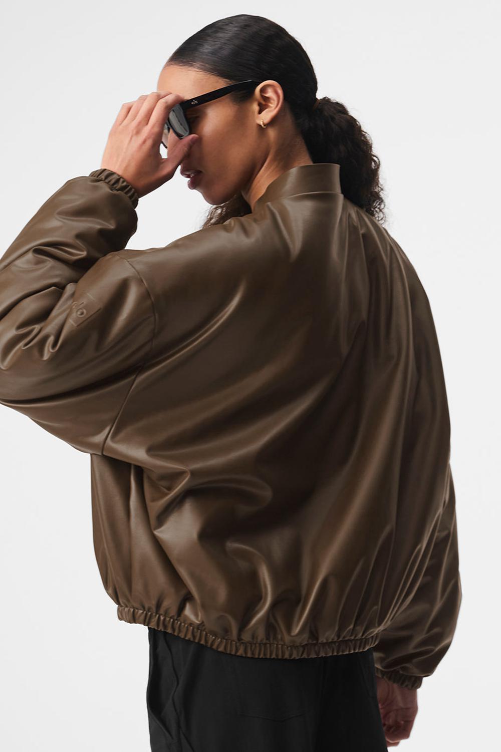 Μπουφαν Bomber γυναικεια Alo Yoga Faux Leather Premier Espresso | Greece  EJFAU-7956