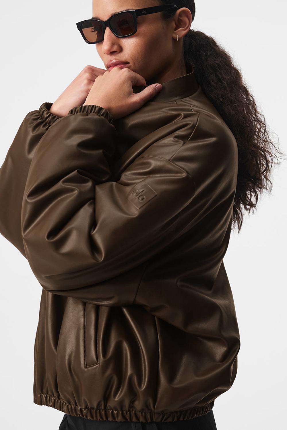 Μπουφαν Bomber γυναικεια Alo Yoga Faux Leather Premier Espresso | Greece  EJFAU-7956