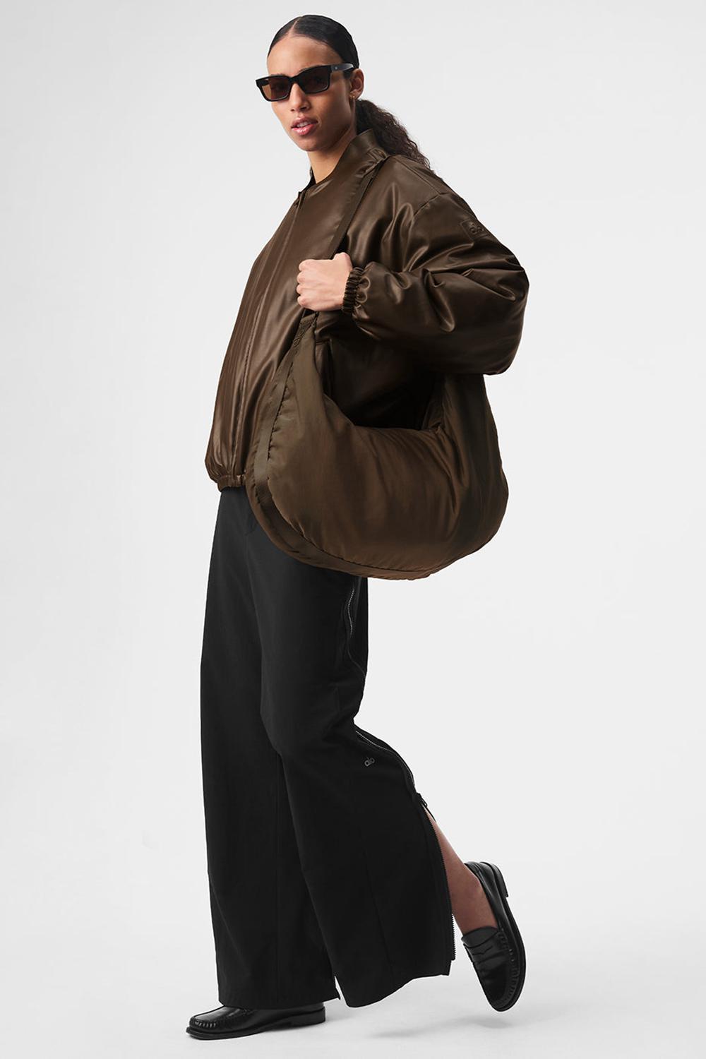 Μπουφαν Bomber γυναικεια Alo Yoga Faux Leather Premier Espresso | Greece  EJFAU-7956