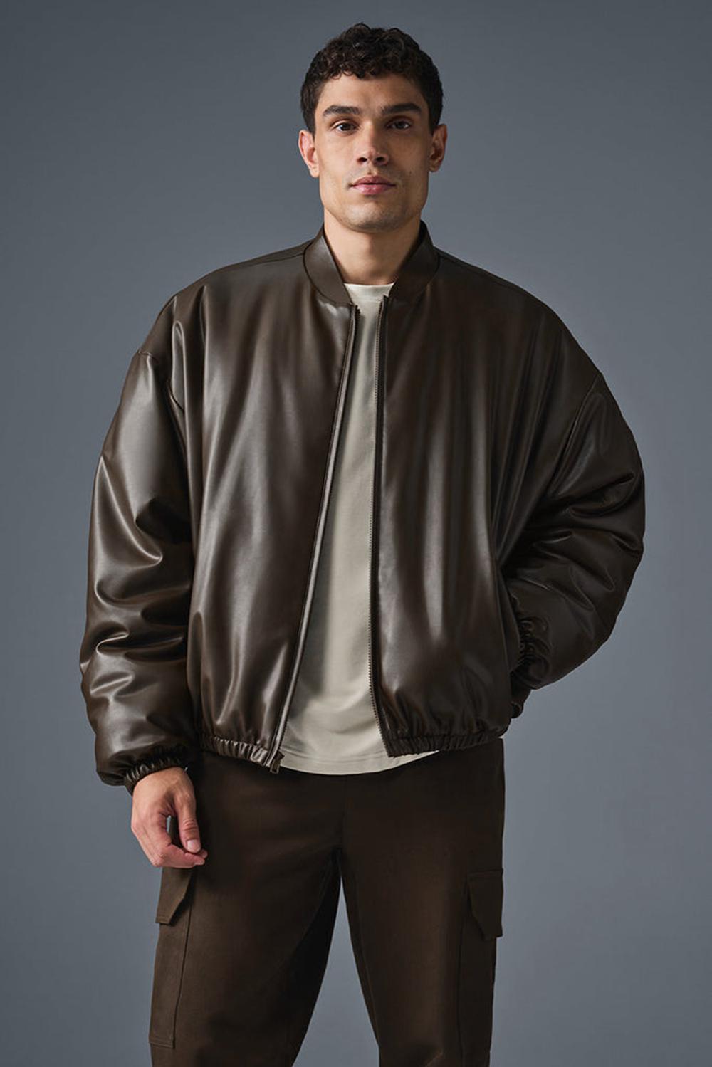 Μπουφαν Bomber ανδρικα Alo Yoga Faux Leather Premier Espresso | Greece  DLJKO-1594