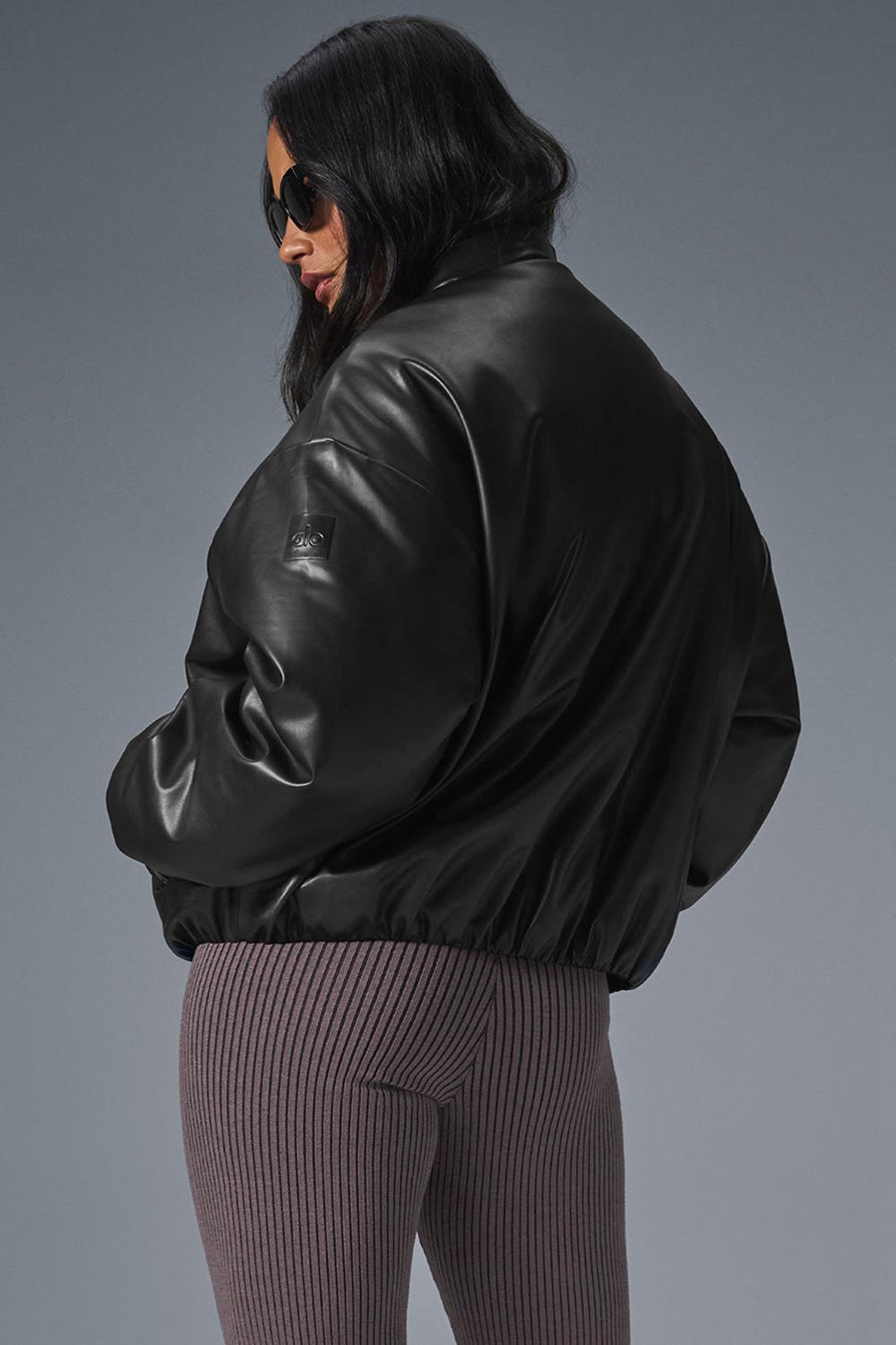 Μπουφαν Bomber γυναικεια Alo Yoga Faux Leather Premier μαυρα | Greece  BRHAY-2316