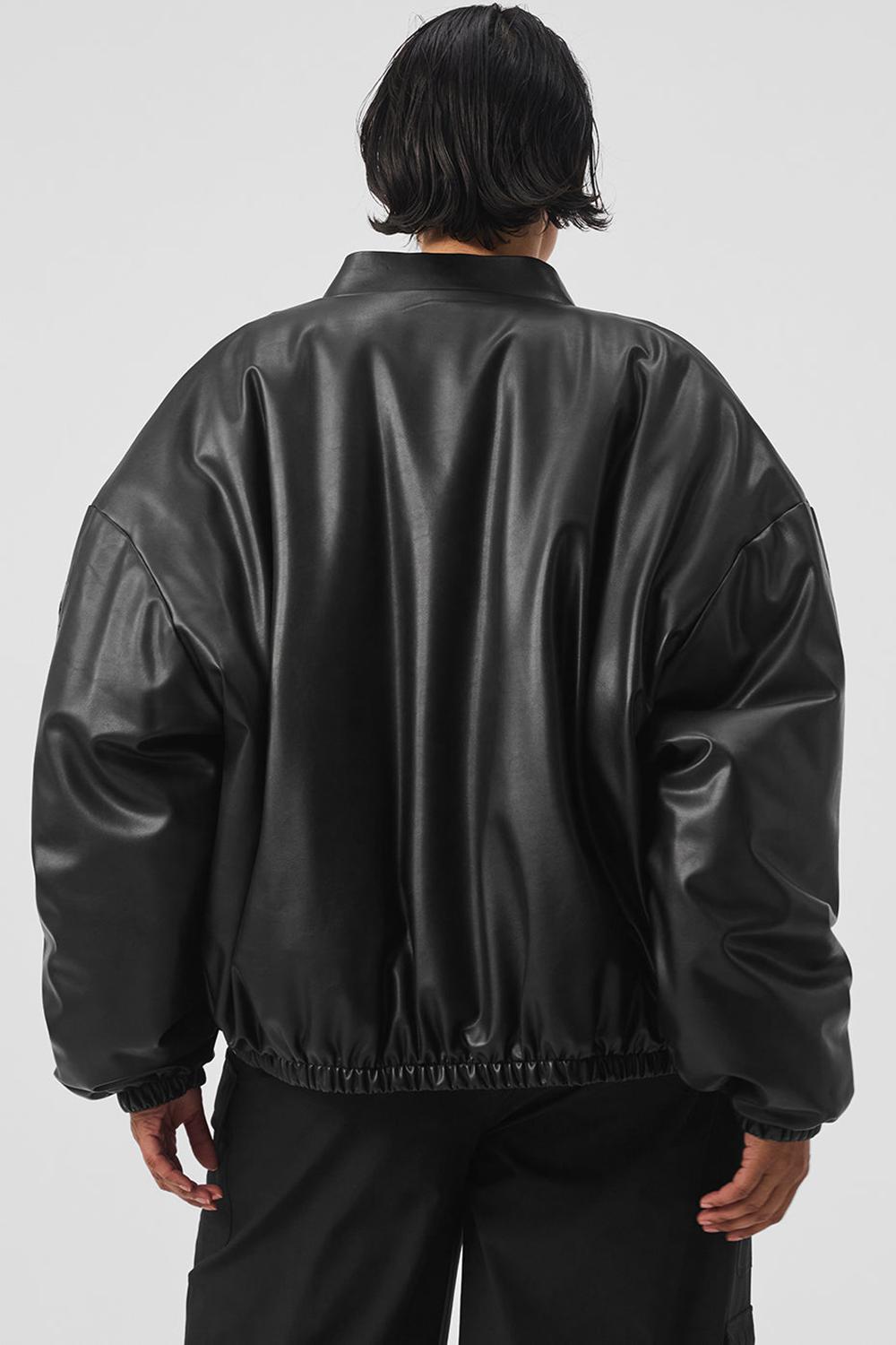 Μπουφαν Bomber γυναικεια Alo Yoga Faux Leather Premier μαυρα | Greece  BRHAY-2316