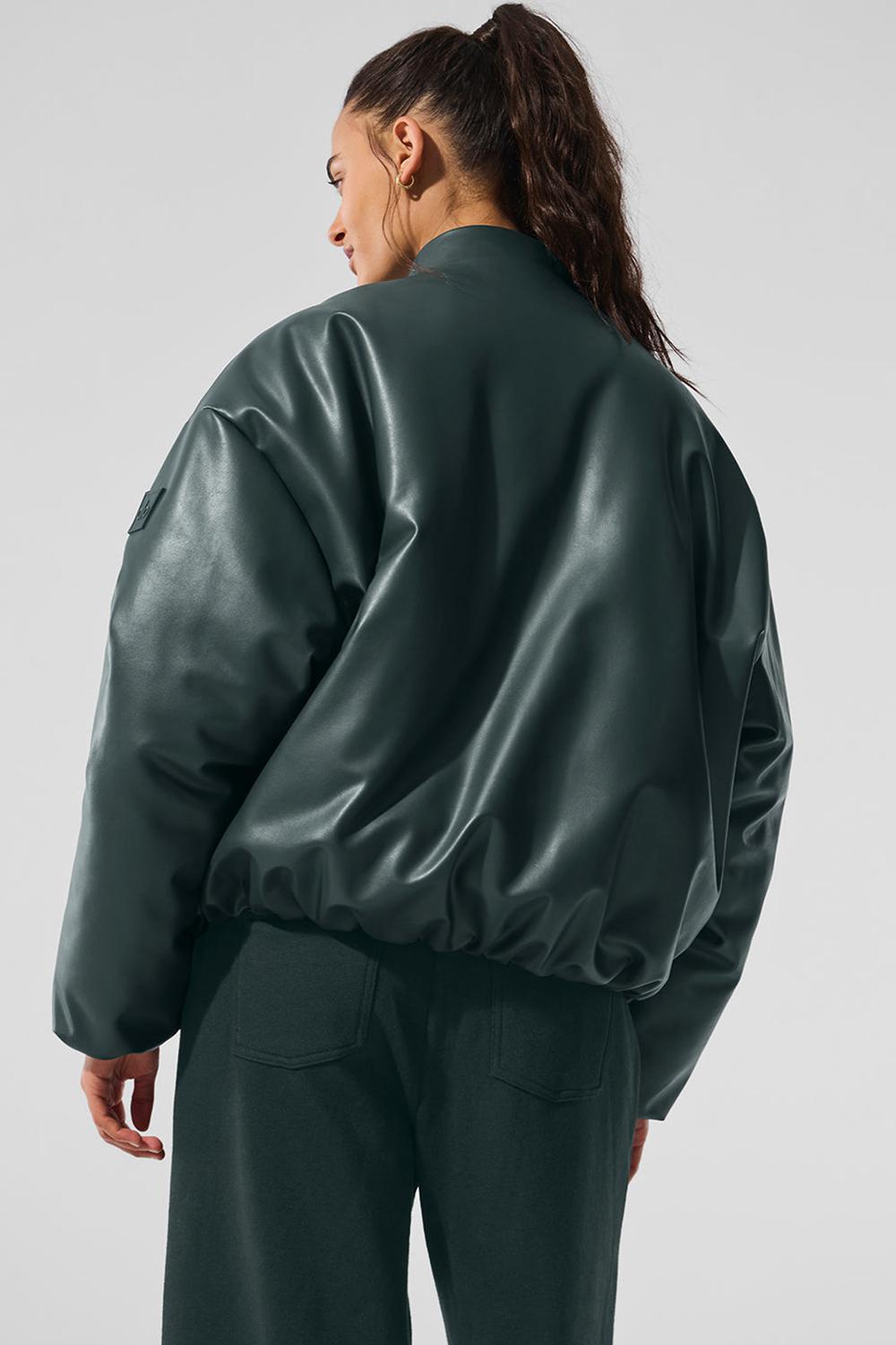 Μπουφαν Bomber γυναικεια Alo Yoga Faux Leather Premier πρασινο | Greece  GQERO-2530