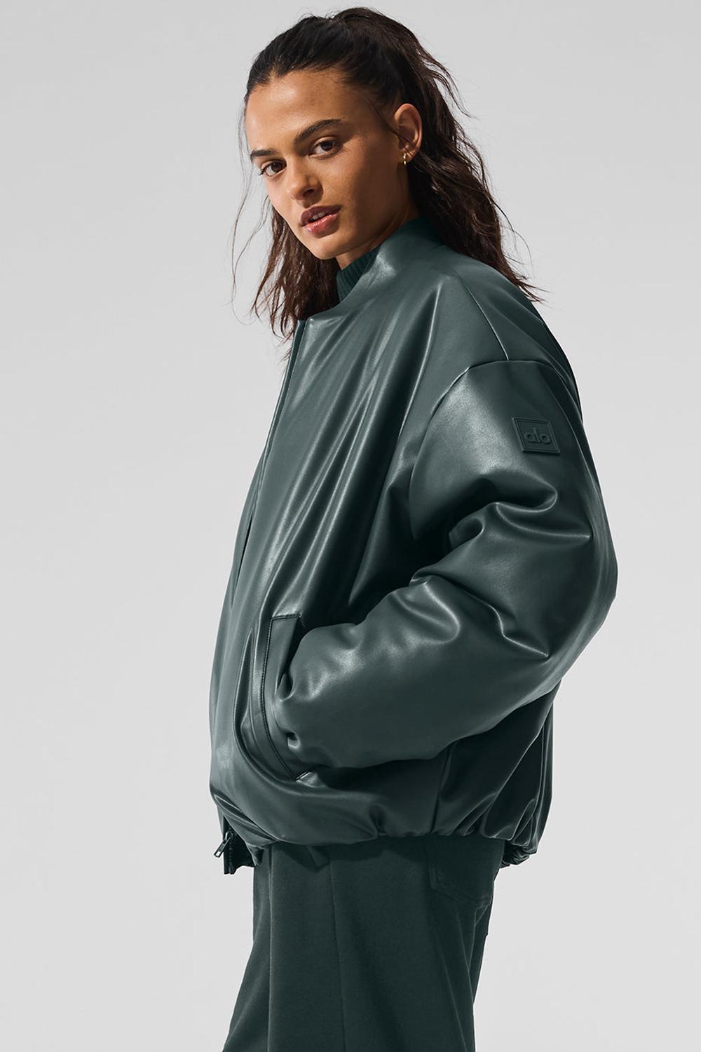 Μπουφαν Bomber γυναικεια Alo Yoga Faux Leather Premier πρασινο | Greece  GQERO-2530