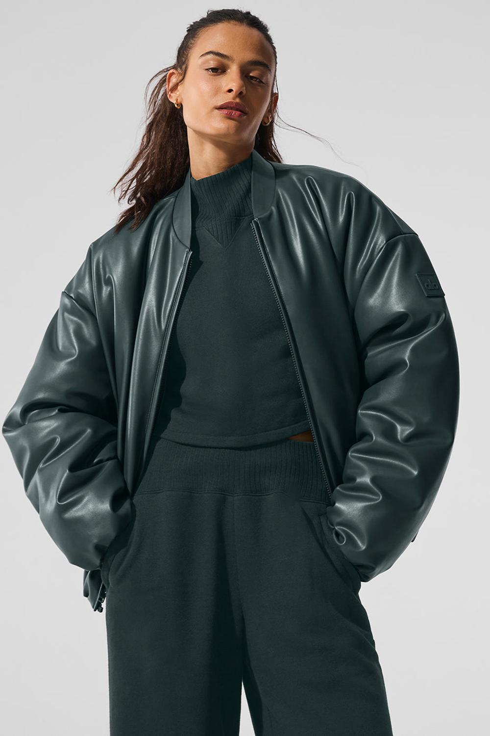 Μπουφαν Bomber γυναικεια Alo Yoga Faux Leather Premier πρασινο | Greece  GQERO-2530