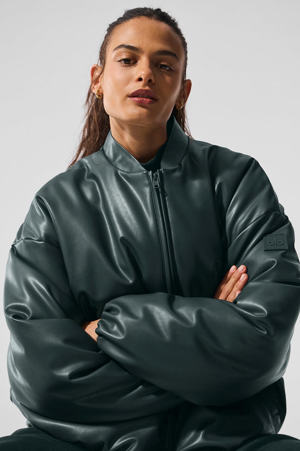 Μπουφαν Bomber γυναικεια Alo Yoga Faux Leather Premier πρασινο | Greece  GQERO-2530
