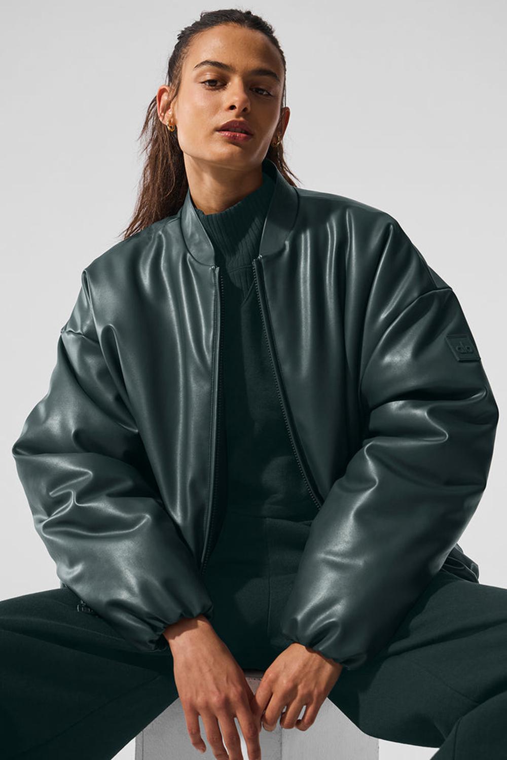 Μπουφαν Bomber γυναικεια Alo Yoga Faux Leather Premier πρασινο | Greece  GQERO-2530
