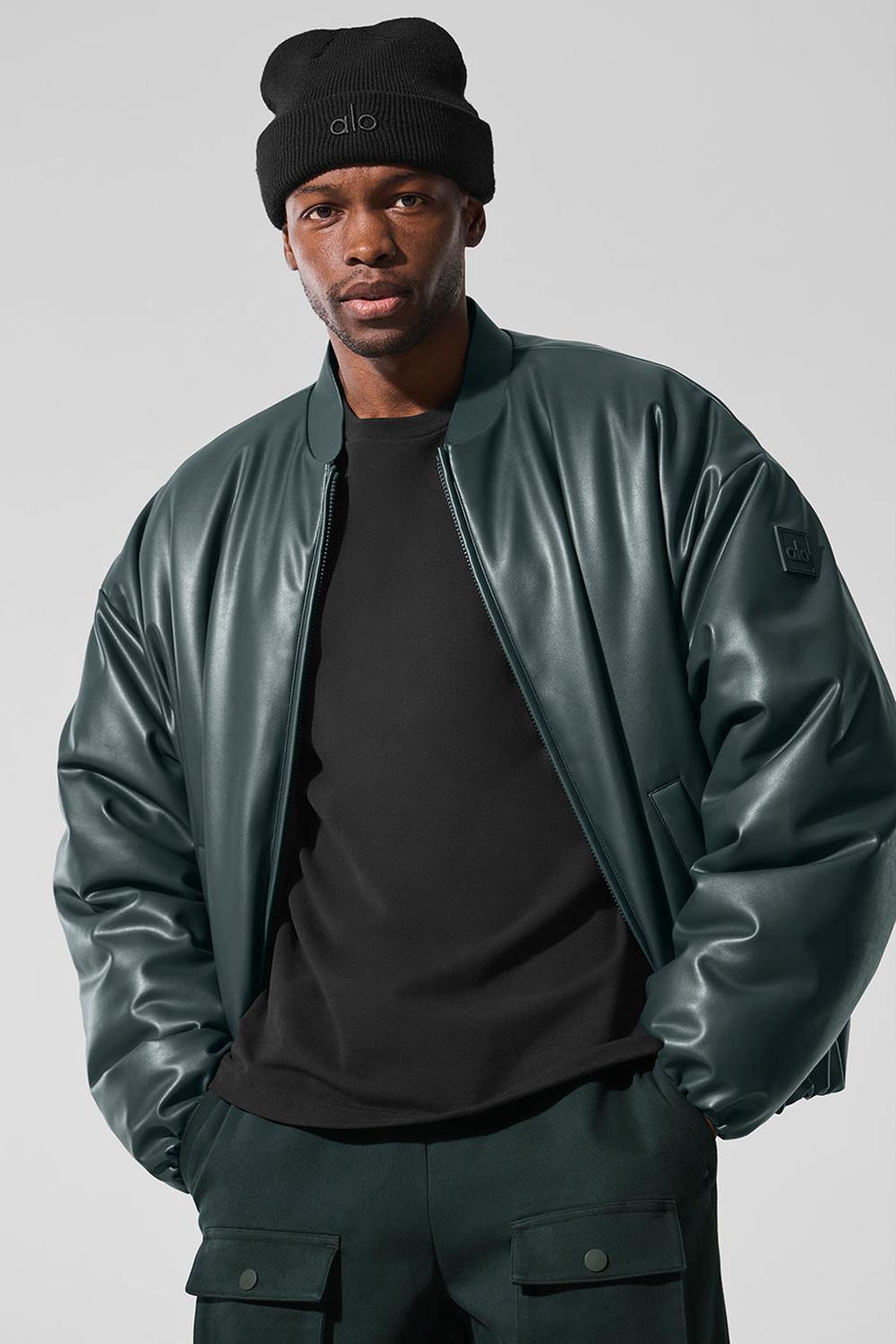 Μπουφαν Bomber ανδρικα Alo Yoga Faux Leather Premier πρασινο | Greece  LOKFZ-8420