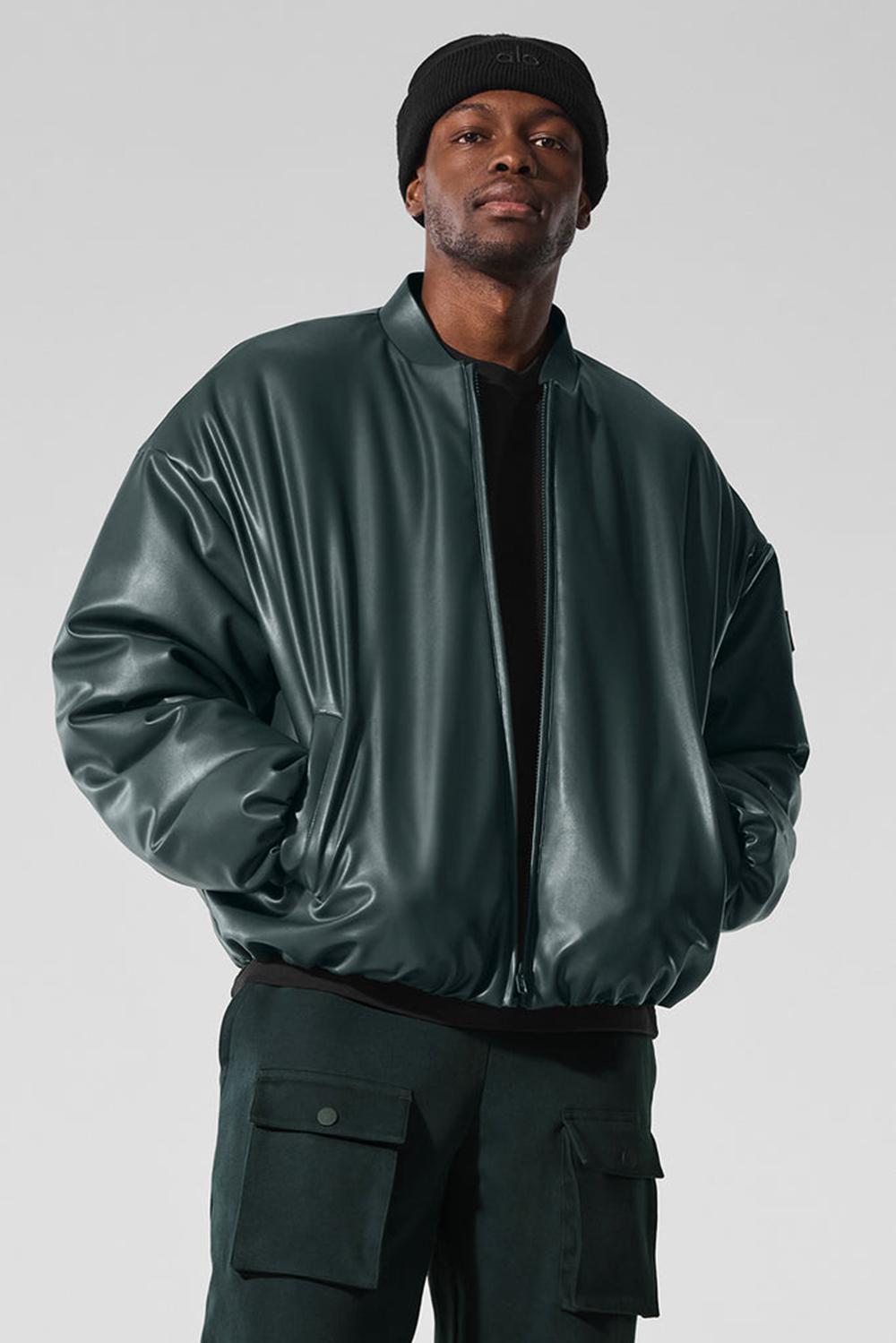 Μπουφαν Bomber ανδρικα Alo Yoga Faux Leather Premier πρασινο | Greece  LOKFZ-8420