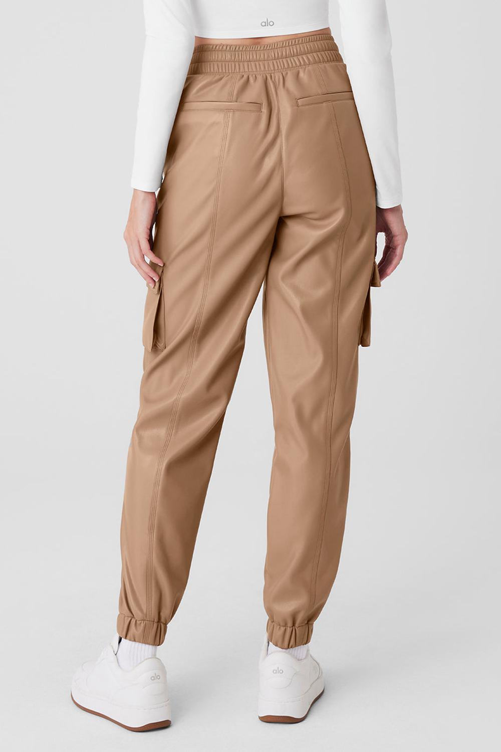 Παντελονι Jogger γυναικεια Alo Yoga Faux Leather Power Hour Toasted Almond | Greece  MBWAE-5206