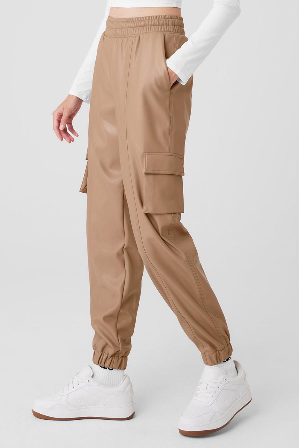 Παντελονι Jogger γυναικεια Alo Yoga Faux Leather Power Hour Toasted Almond | Greece  MBWAE-5206