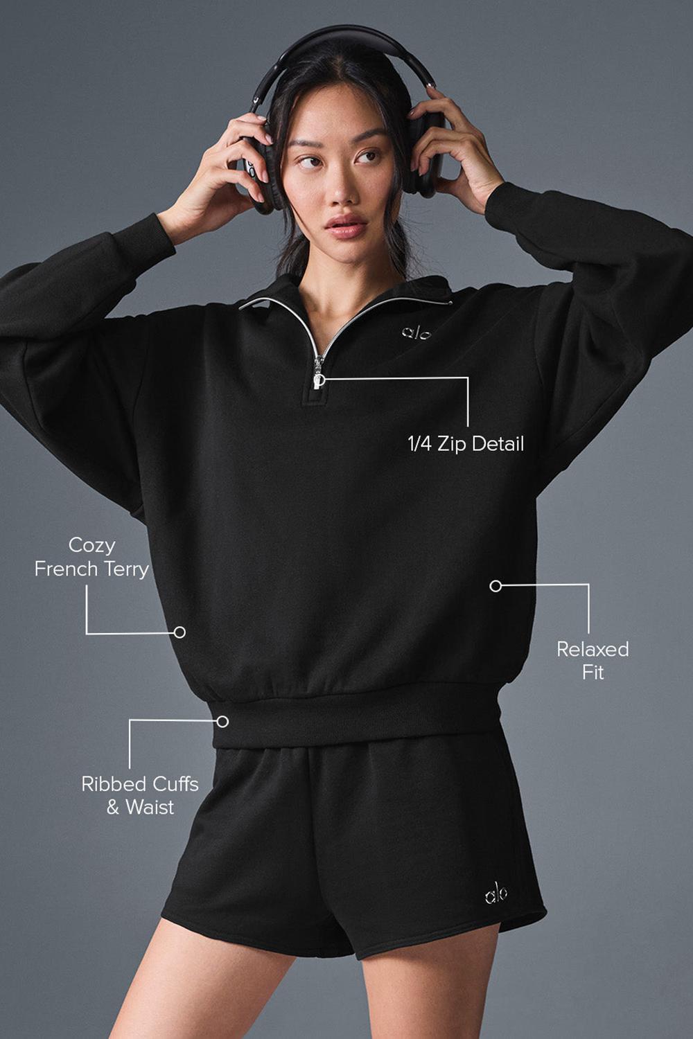 Φουτερ γυναικεια Alo Yoga Accolade 1/4 Zip μαυρα | Greece  XFEAD-1024