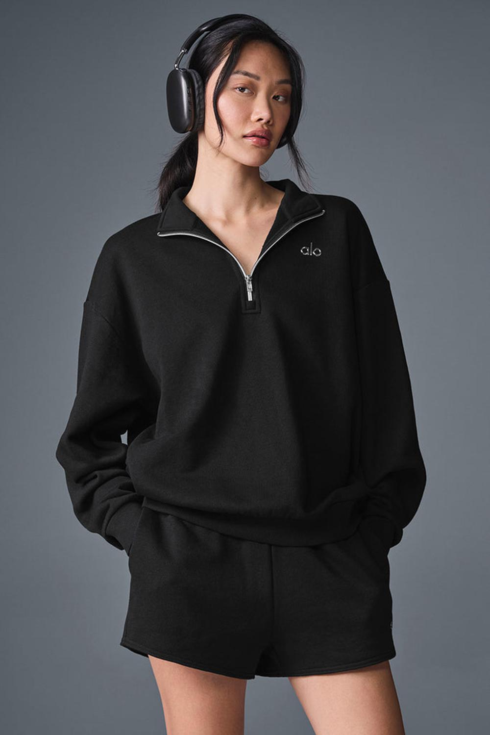 Φουτερ γυναικεια Alo Yoga Accolade 1/4 Zip μαυρα | Greece  XFEAD-1024